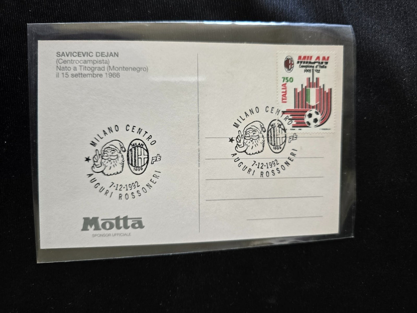A.C. Milan 1899 cartolina con annullo 12� scudetto 1991/92 Dejan Savicevic