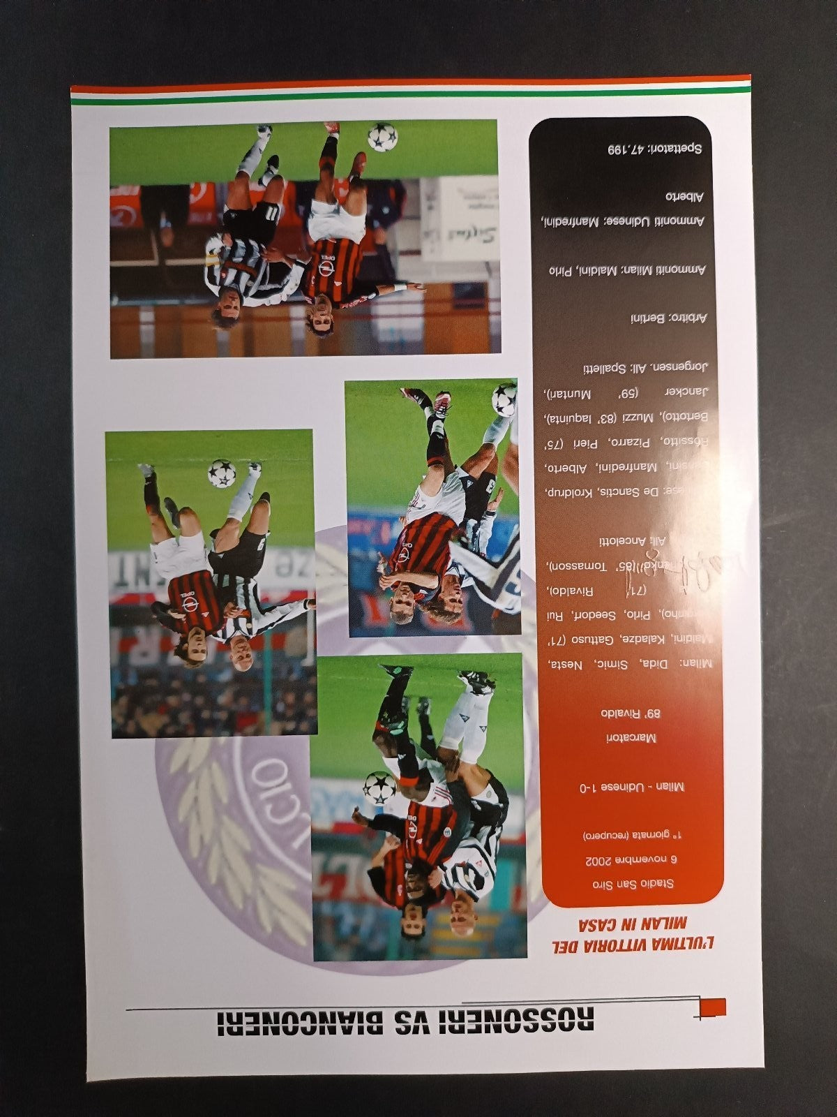 volantino pre-partita MILAN - JUVENTUS con firma autografo