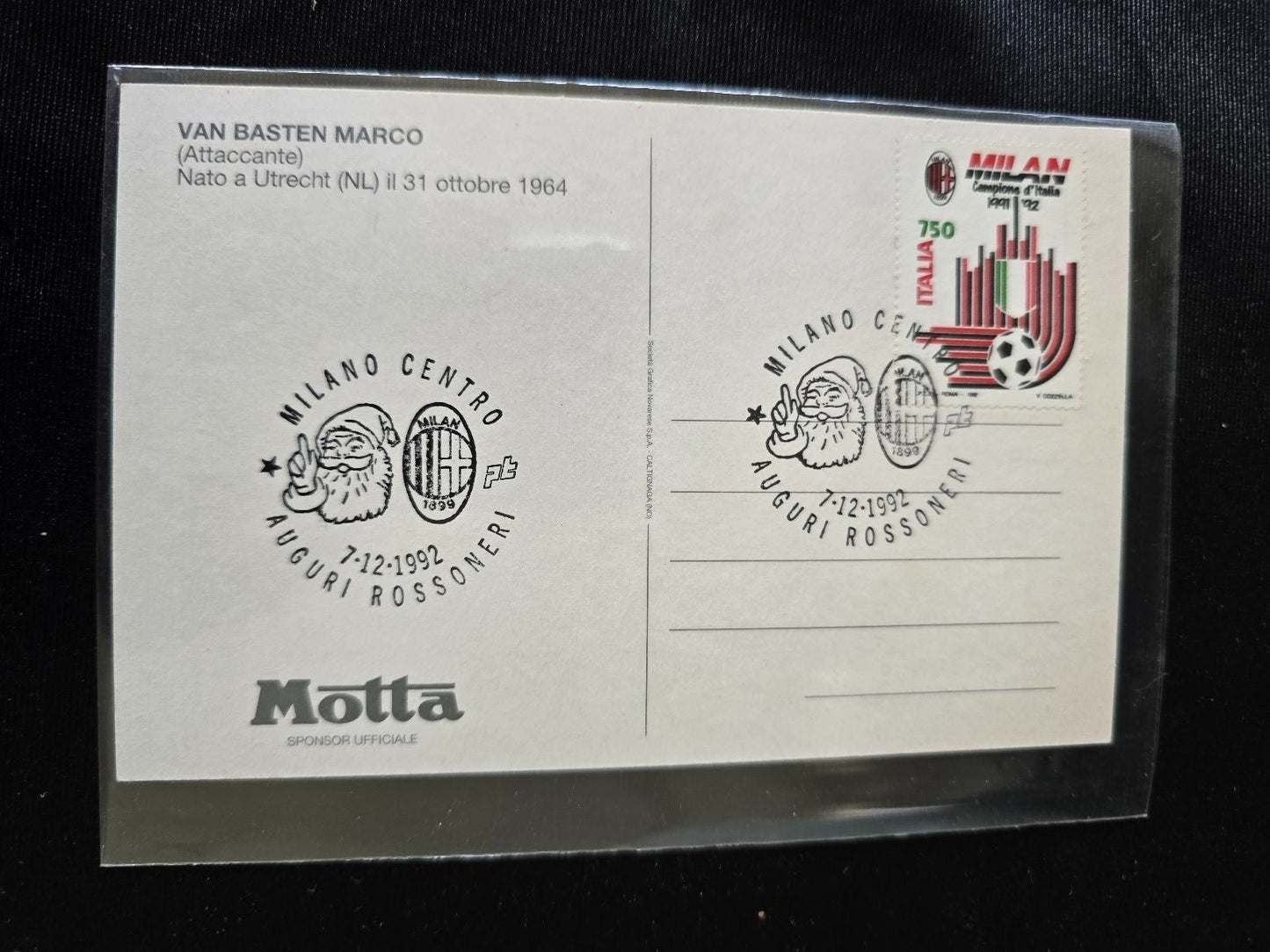 A.C. Milan 1899 cartolina con annullo 12� scudetto 1991/92 Marco Van Basten