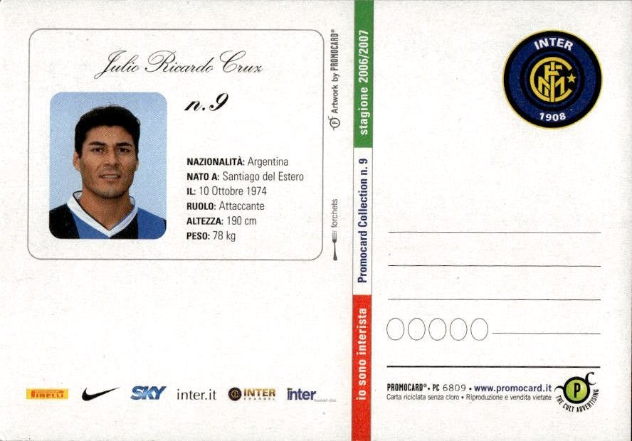 Cartolina calciatore Inter Julio Ricardo Cruz con autografo stampato