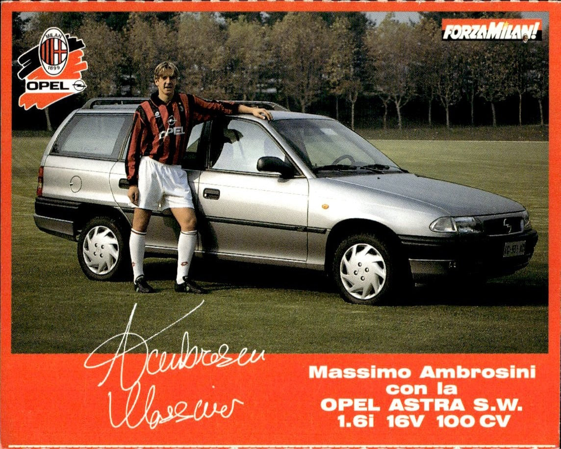 cartolina calciatori Ambrosini con Opel Astra