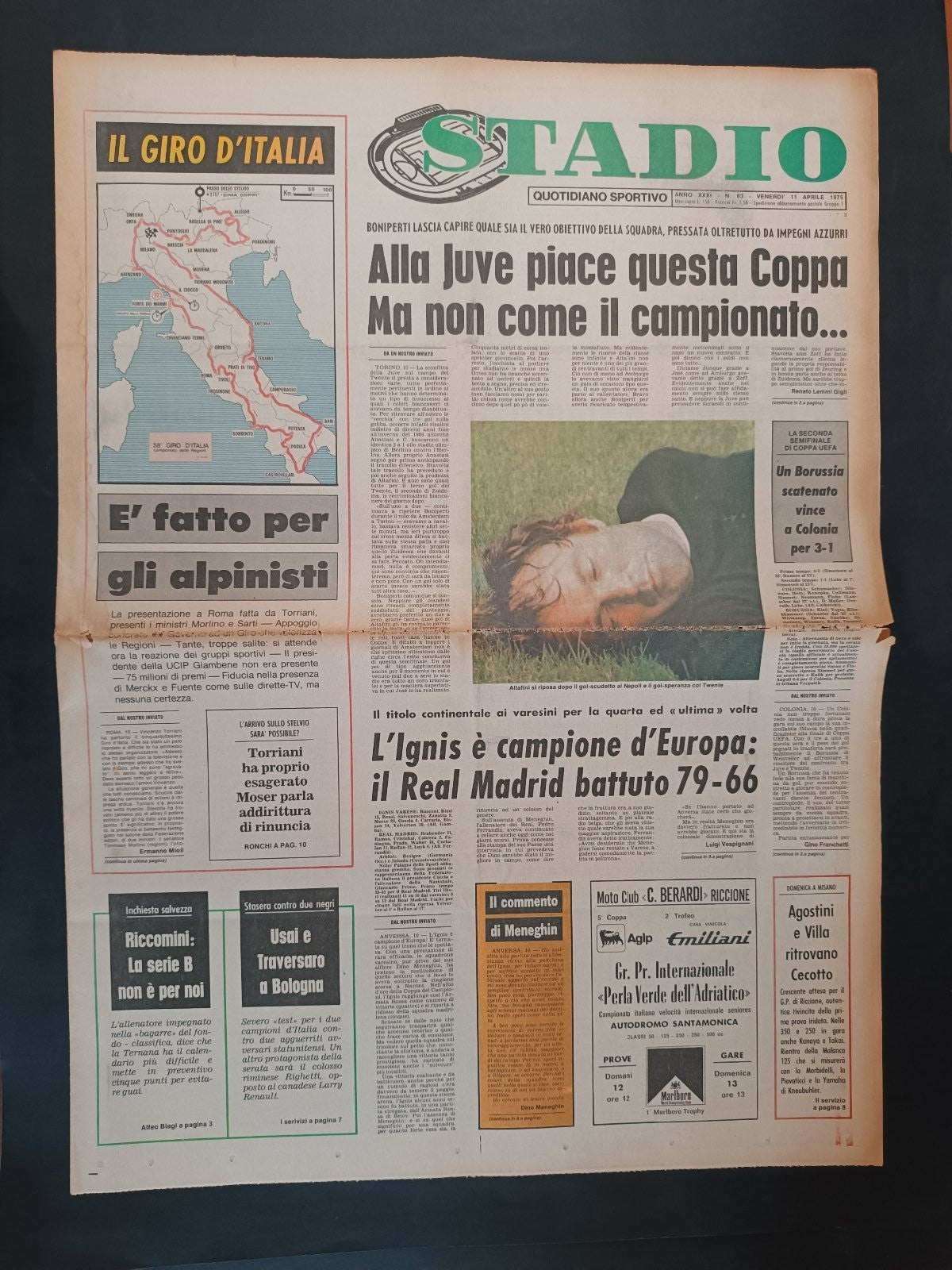 Quotidiano Sportivo STADIO numero 83 anno 1975 - Altafini