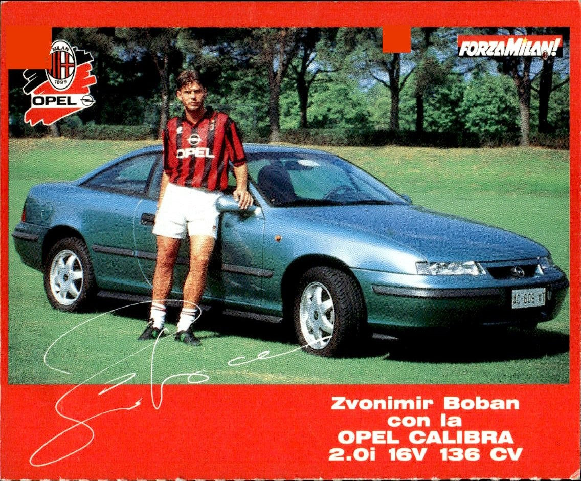 cartolina calciatori Boban con Opel Calibra