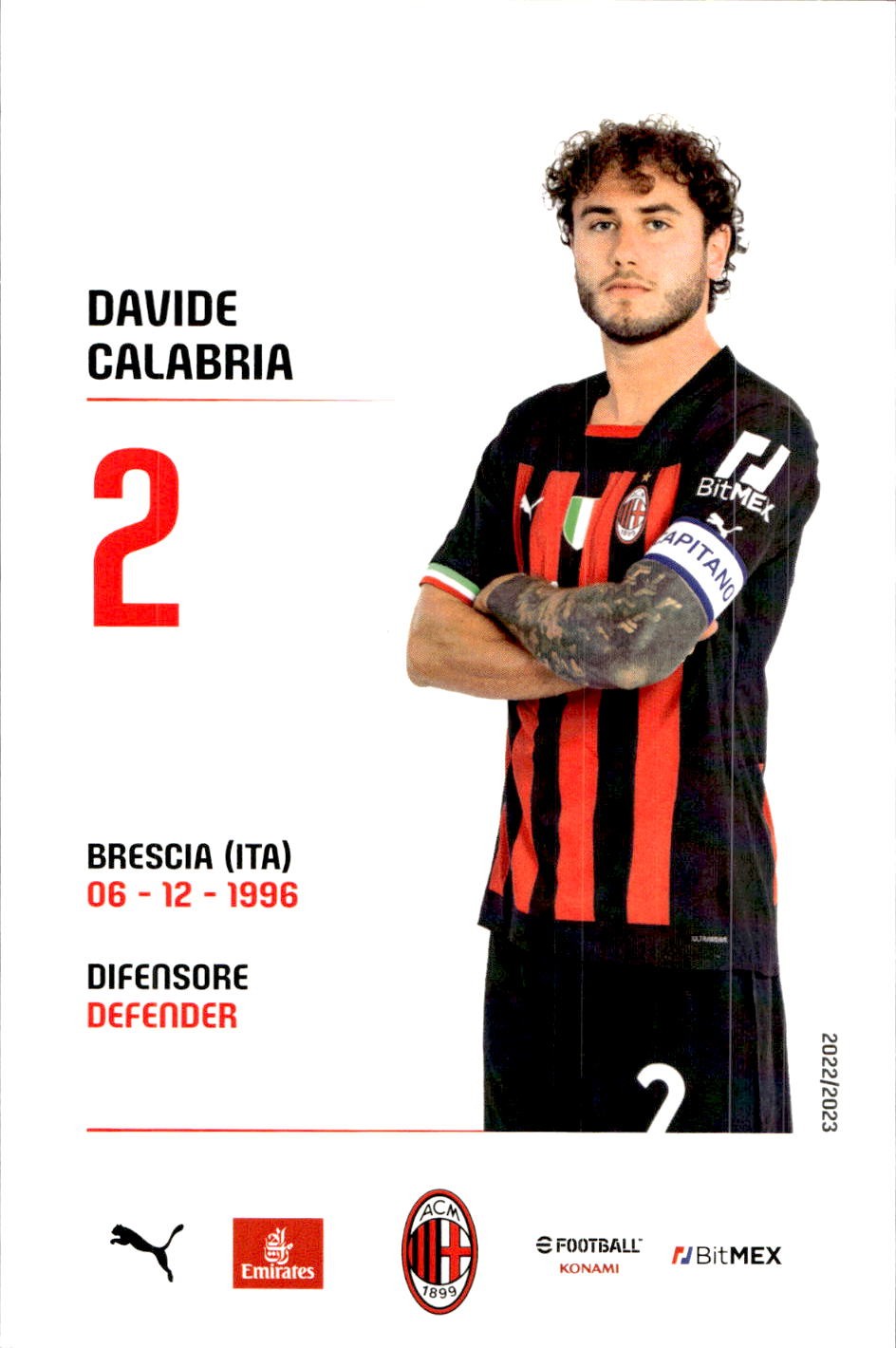 cartolina postcard Calcio Milan 2022/23 - Calabria