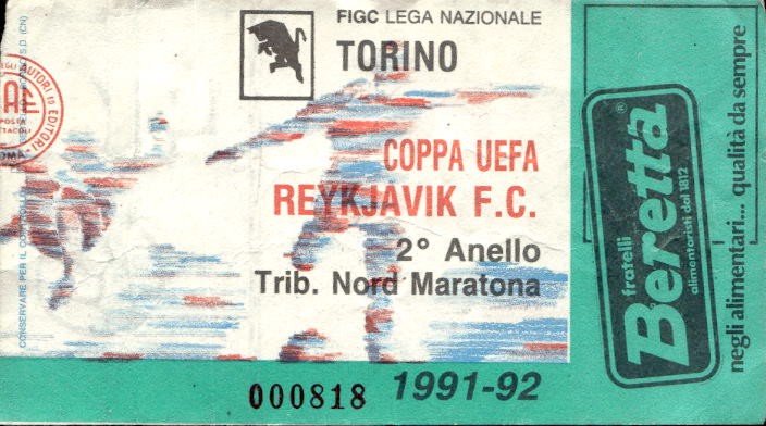 Biglietto stadio Torino-Reykjaic 1991-92 Coppa Uefa n 000818