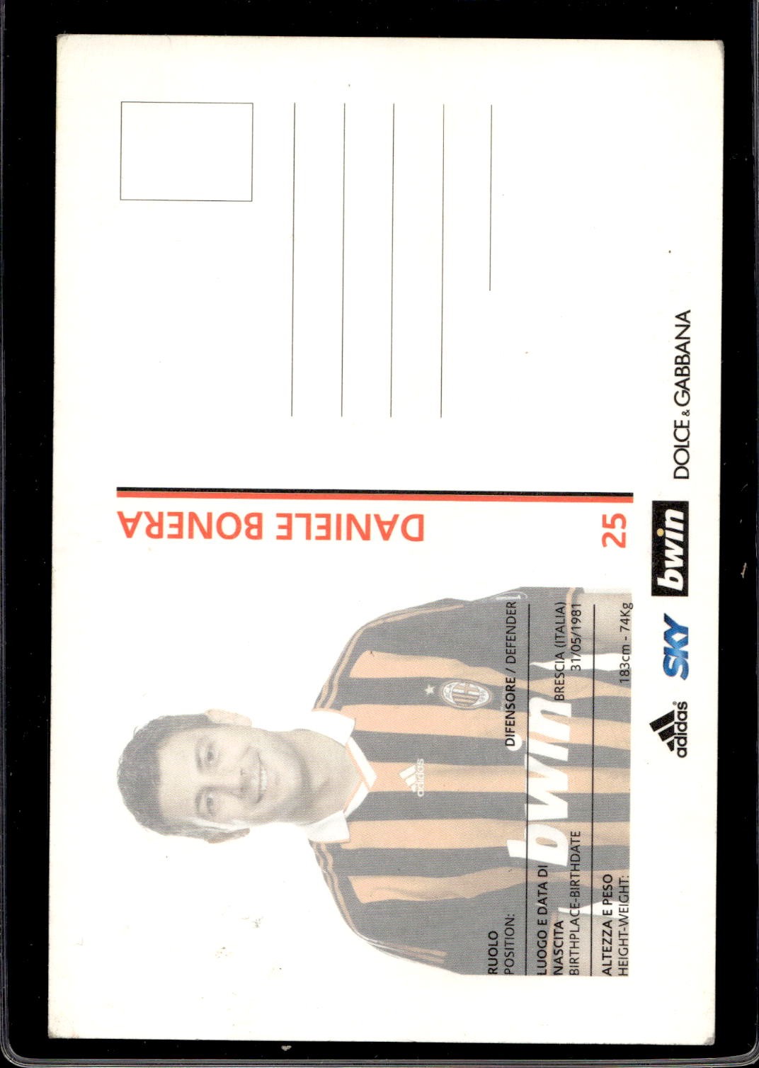 cartolina postcard Calcio Milan con Autografo 2009/10 - Bonera