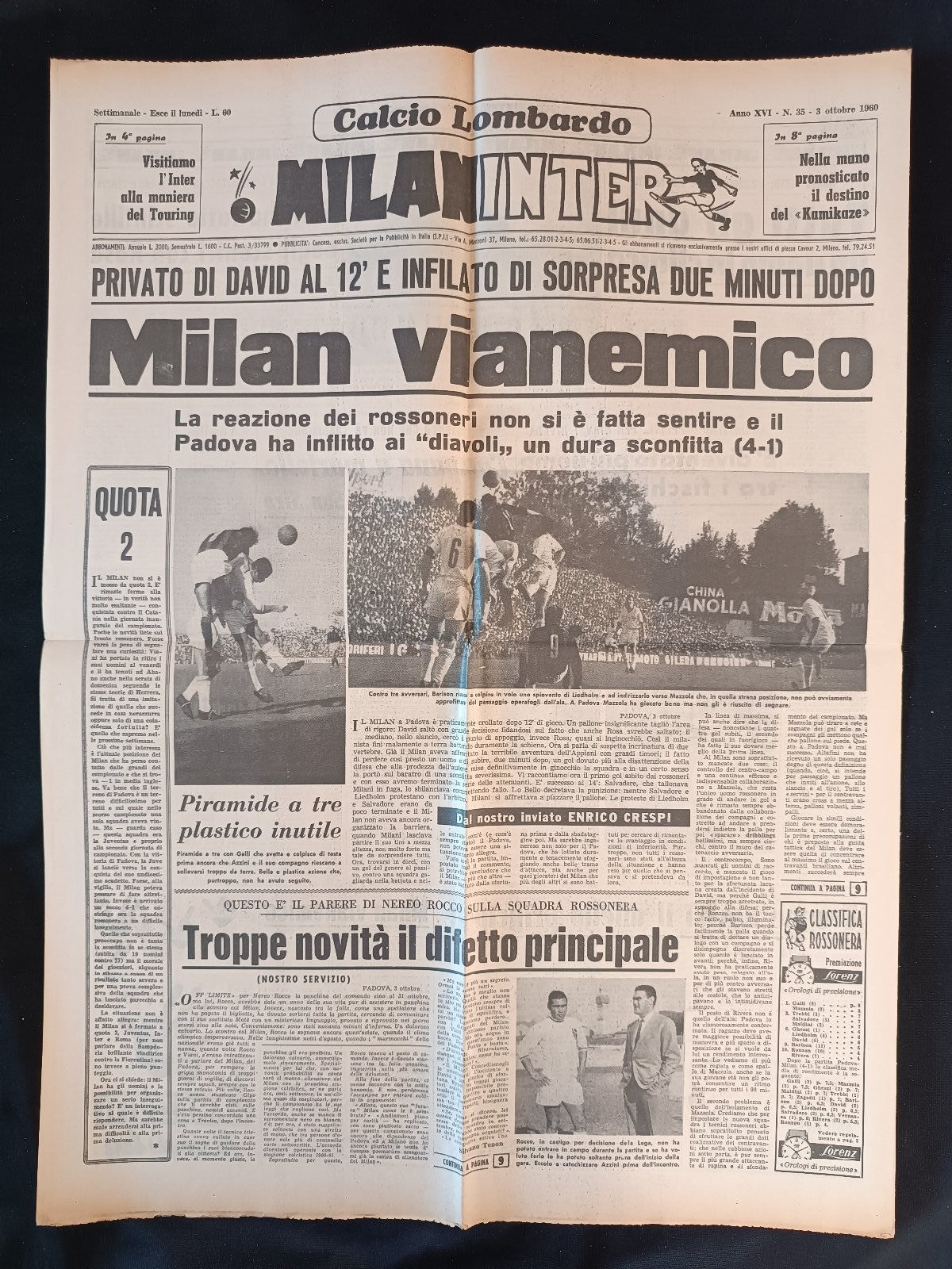 rivista MILAN INTER Calcio Lombardo anno 1960 numero 35