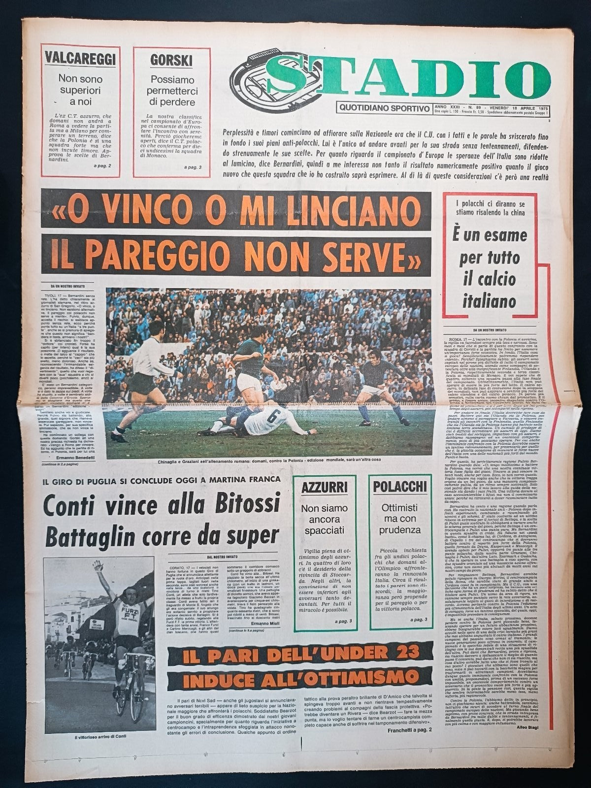 Quotidiano Sportivo STADIO numero 89 anno 1975 - Graziani e Chinaglia