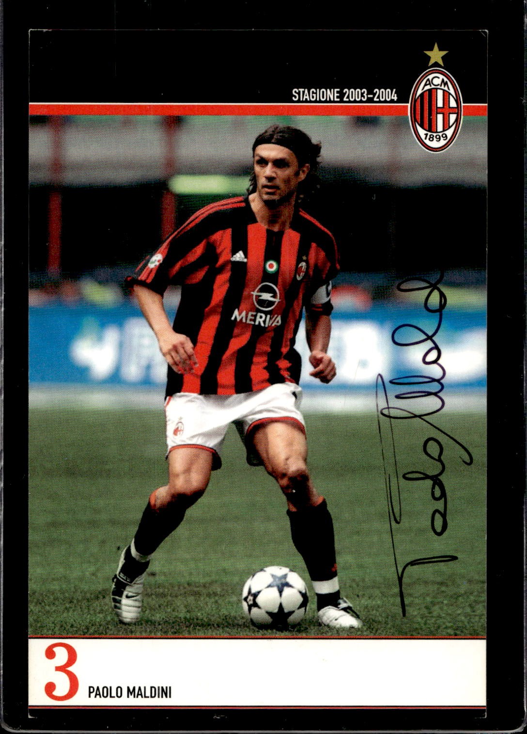 cartolina postcard Calcio Milan con Autografo 2003/04 Maldini