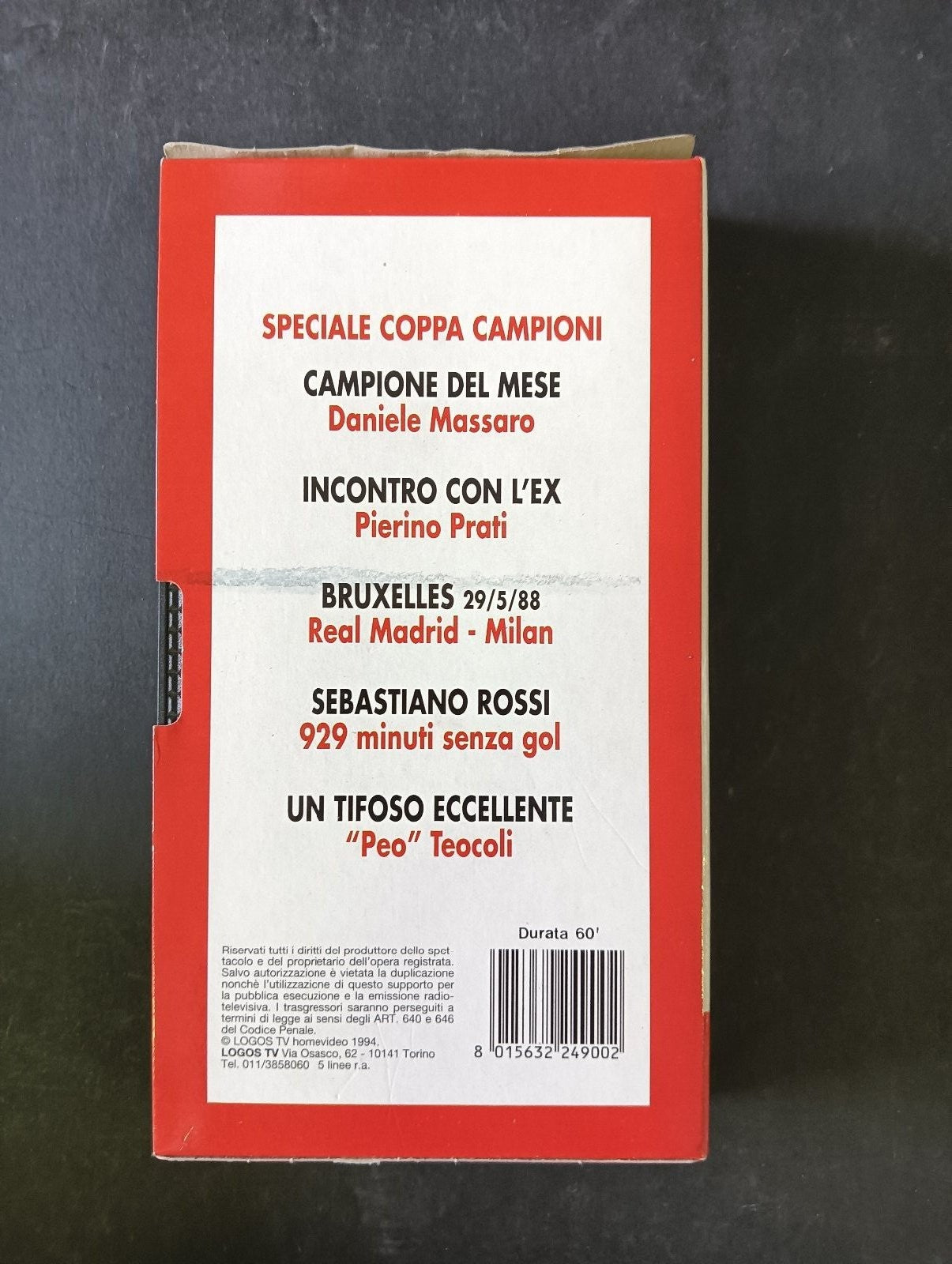 VHS VIDEOCALCIO n 7 VIDEOMILAN n 2 '94 Logos Tv