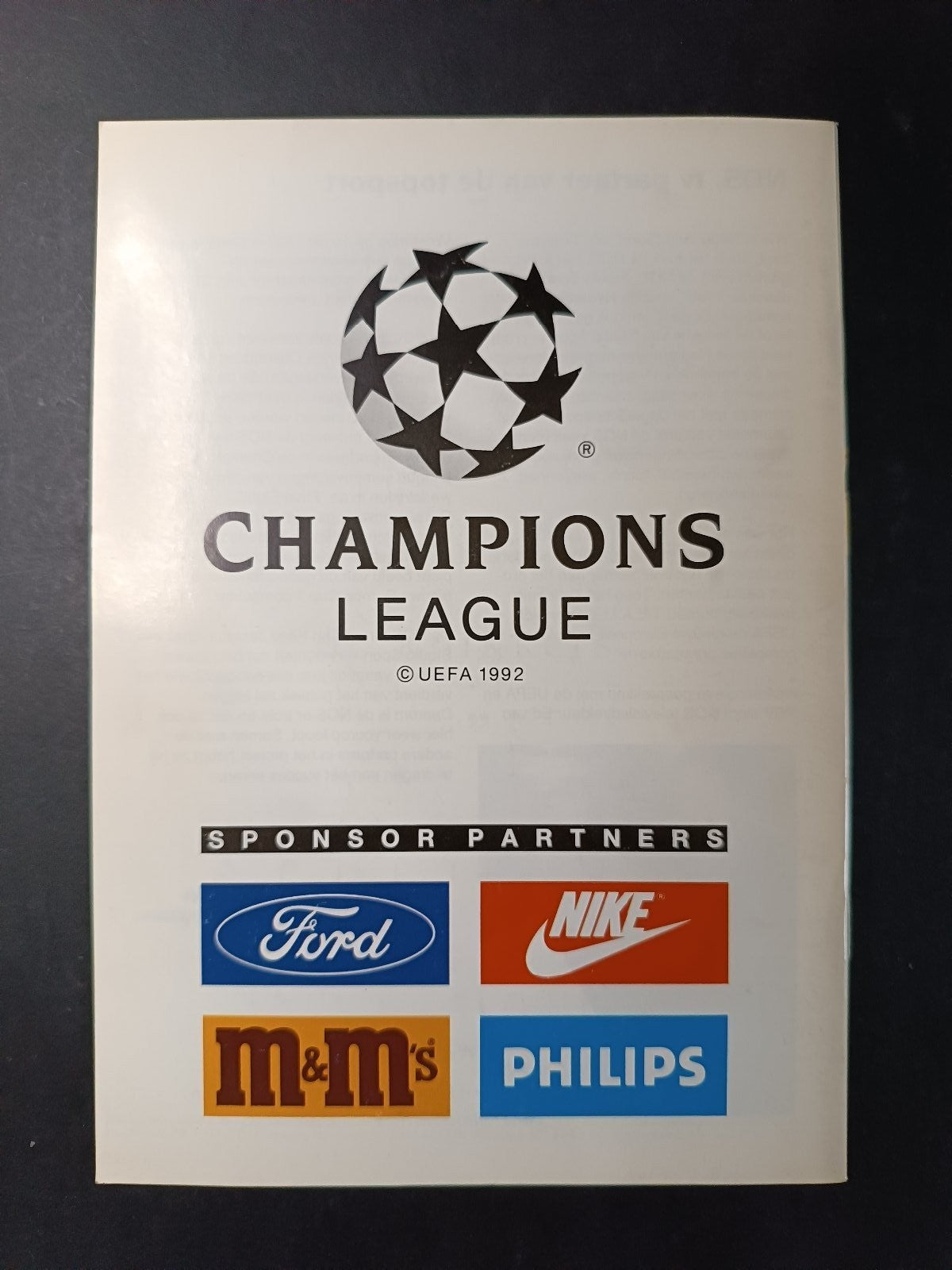 programma Ufficiale Champions League PHILIPS SV MILAN 9 dicembre 1992