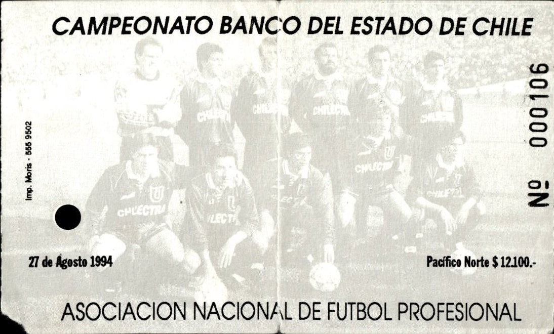 biglietto stadio CAMPEONATO BANCO DEL ESTADO DE CHILE N 106