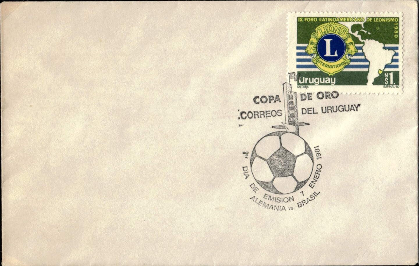 busta primo giorno Copa de oro correos del Uruguay 1981
