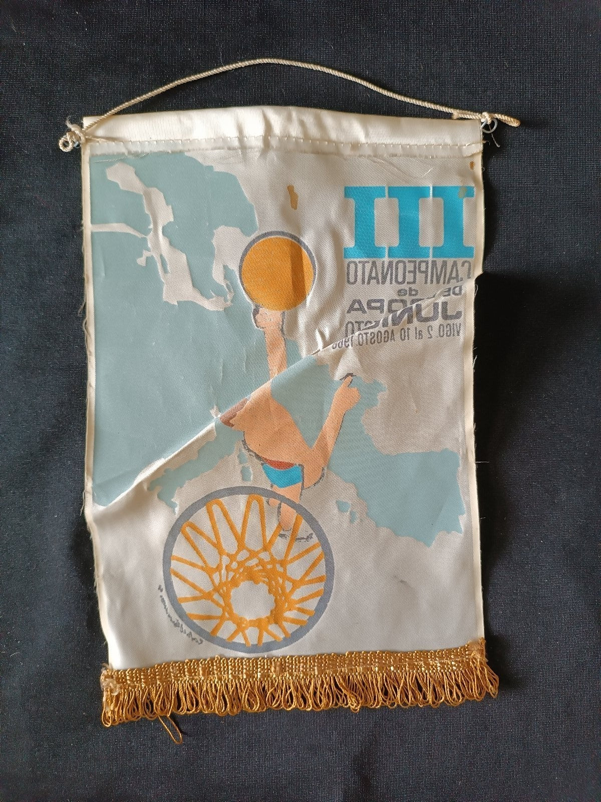 Gagliardetto Pennant III Campeonato Europa Junior Baloncesto 1986 Spagna Vintage