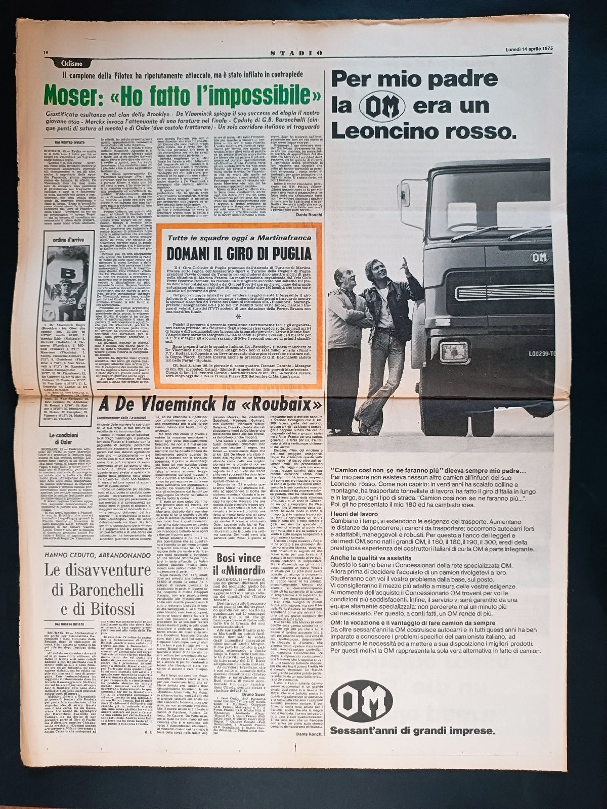 Quotidiano Sportivo STADIO numero 85 anno 1975 - Lauda Ferrari