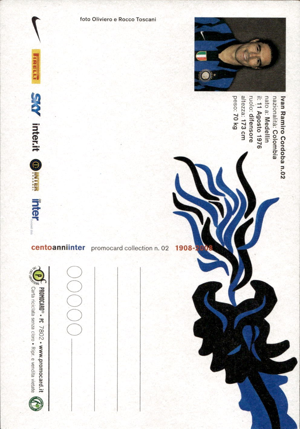 cartolina calciatori 100 anni Inter Cordoba