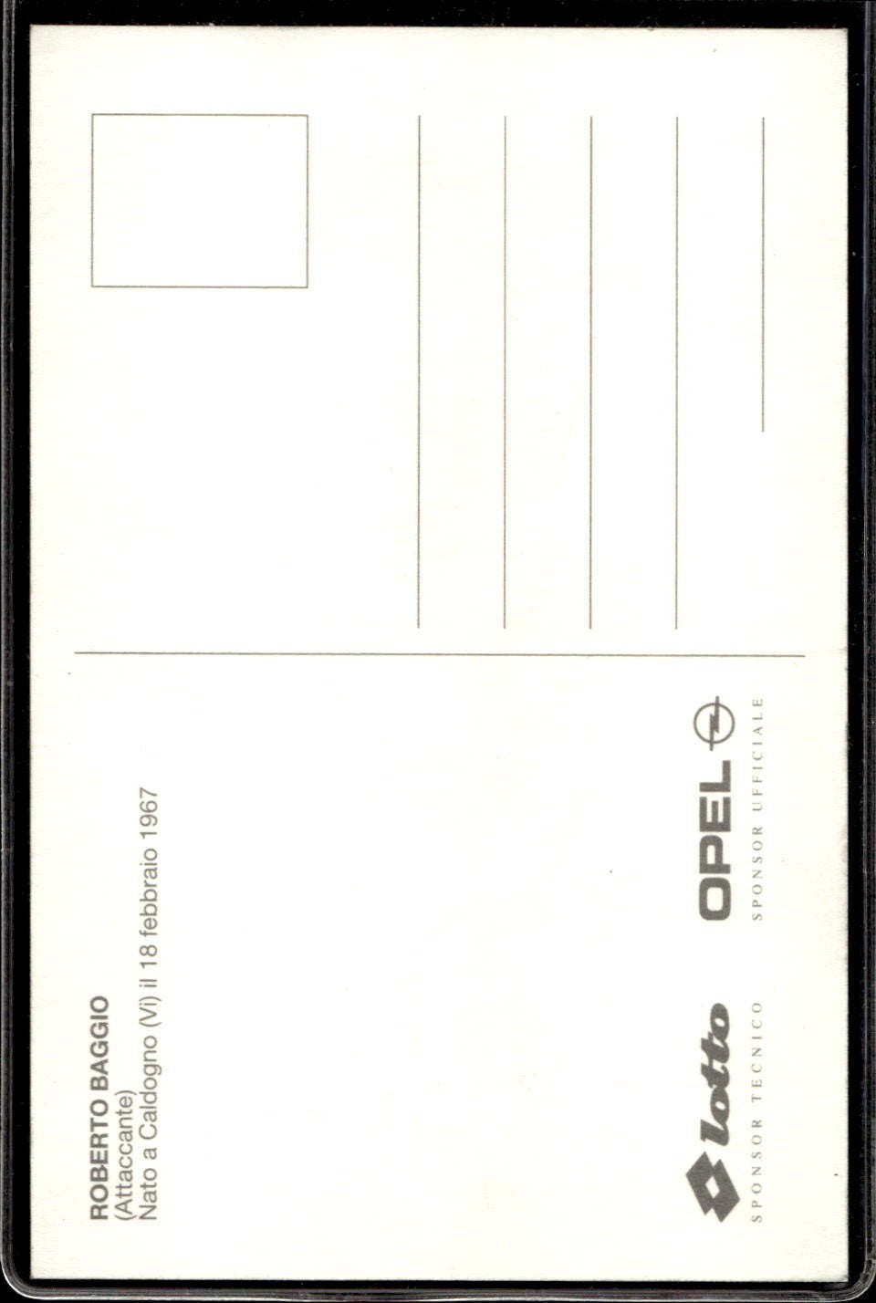 cartolina postcard Calcio Milan con Autografo Sponsor OPEL Roberto Baggio