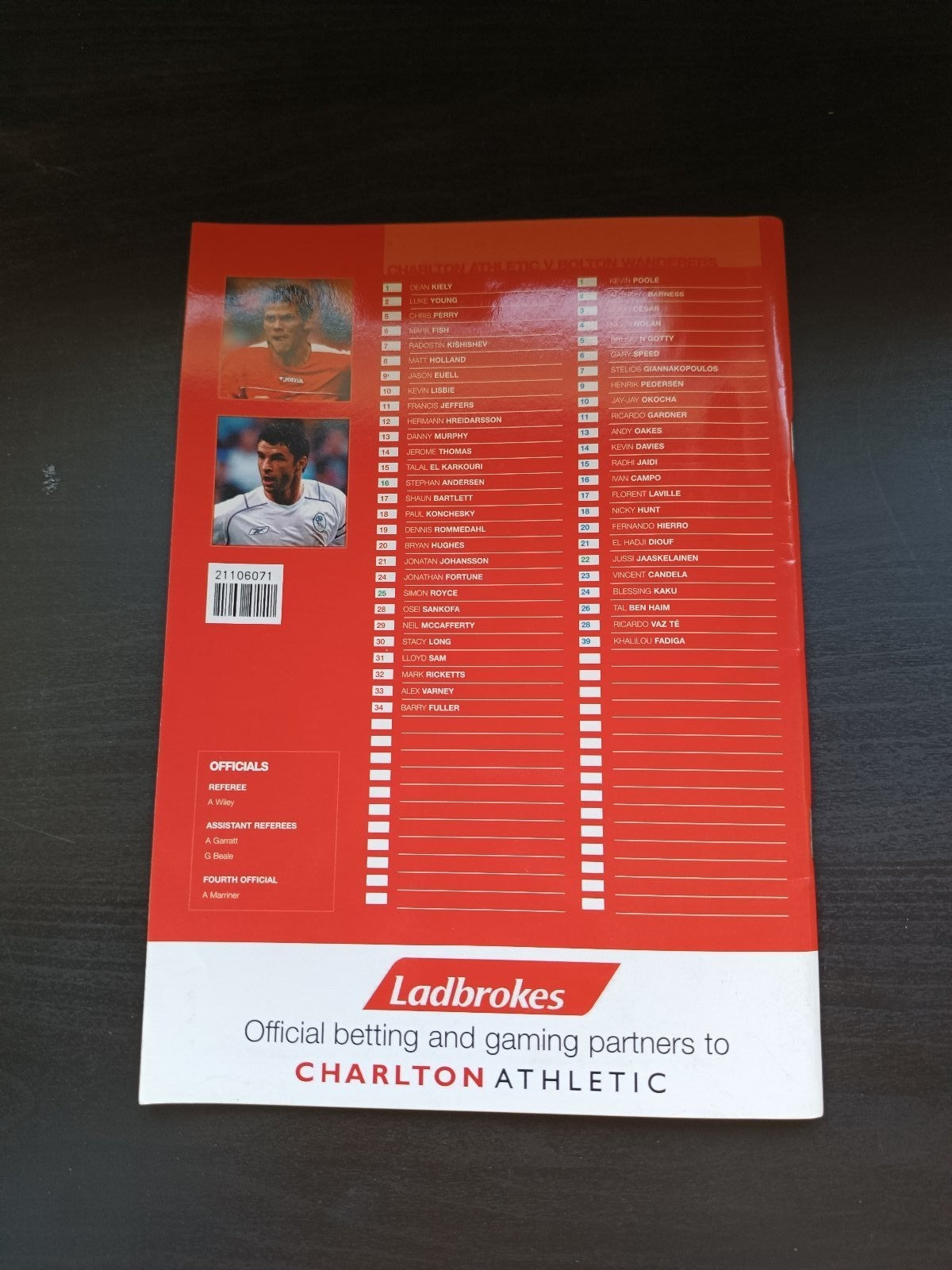 programma calcio Charlton Athetlic V Bolton Wanderers 16th 2005