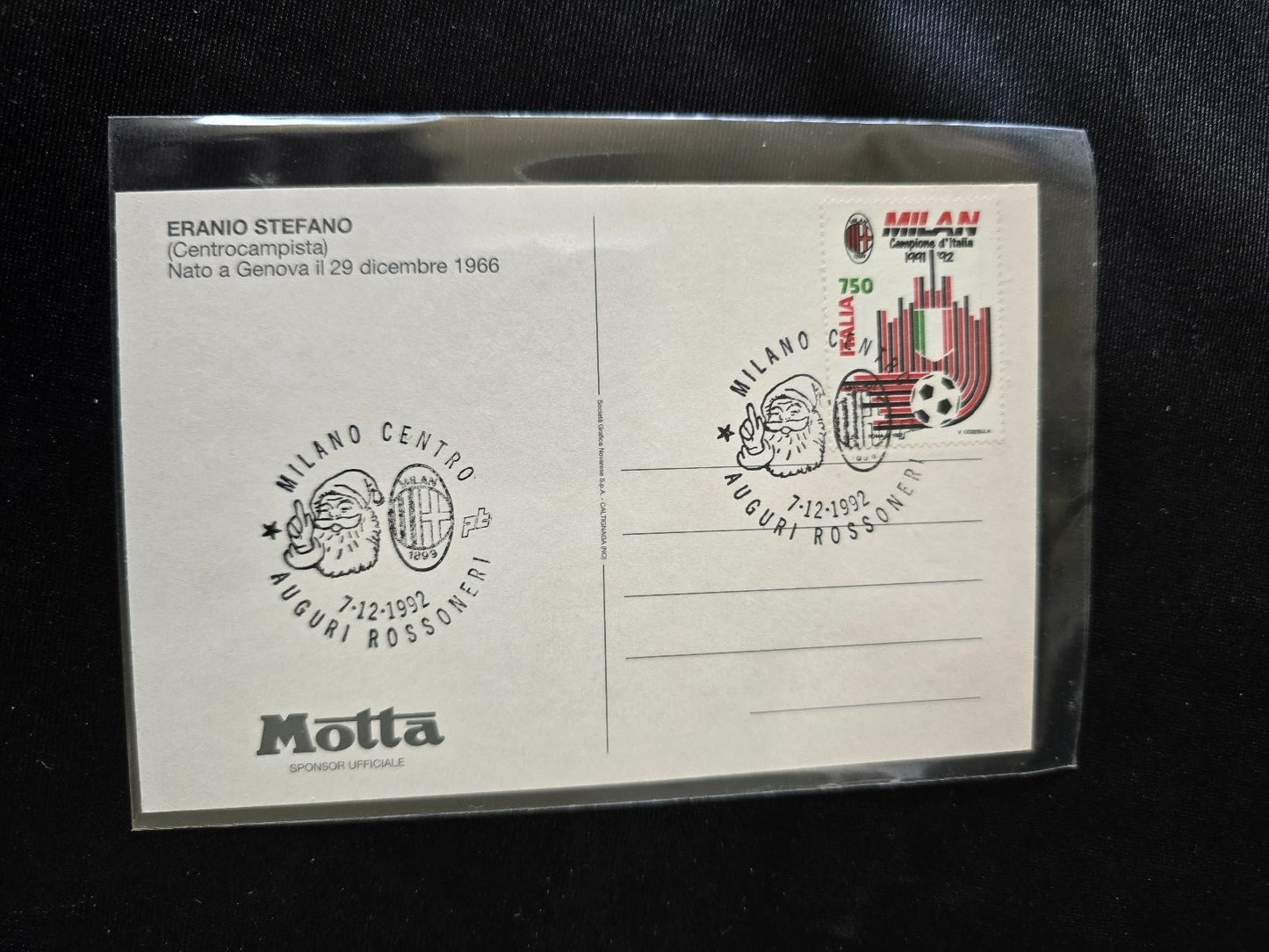 A.C. Milan 1899 cartolina con annullo 12� scudetto 1991/92 Stefano Eranio