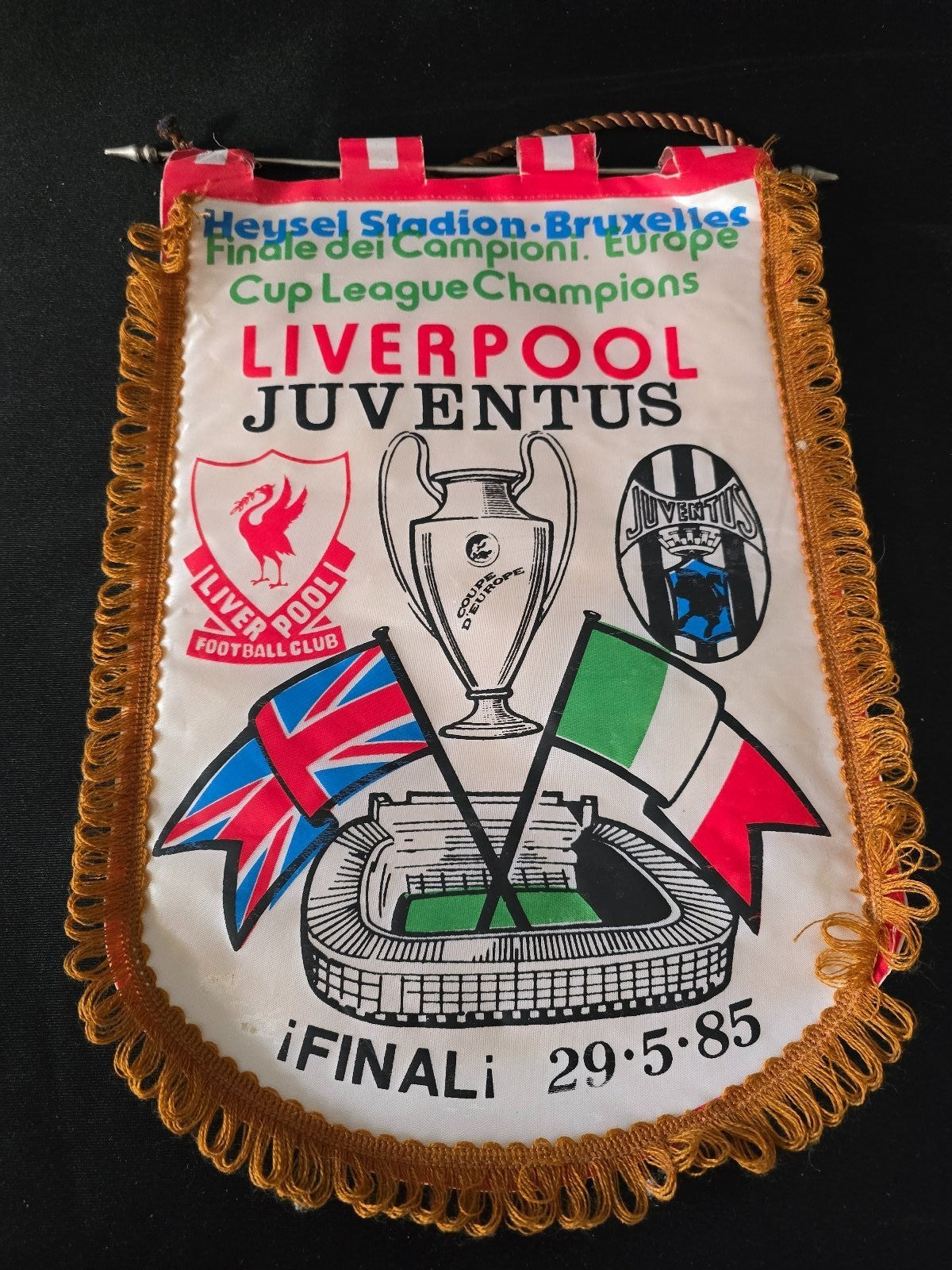 Gagliardetto pennant Juventus vs Liverpool finale coppa Campioni 1989 Hysel