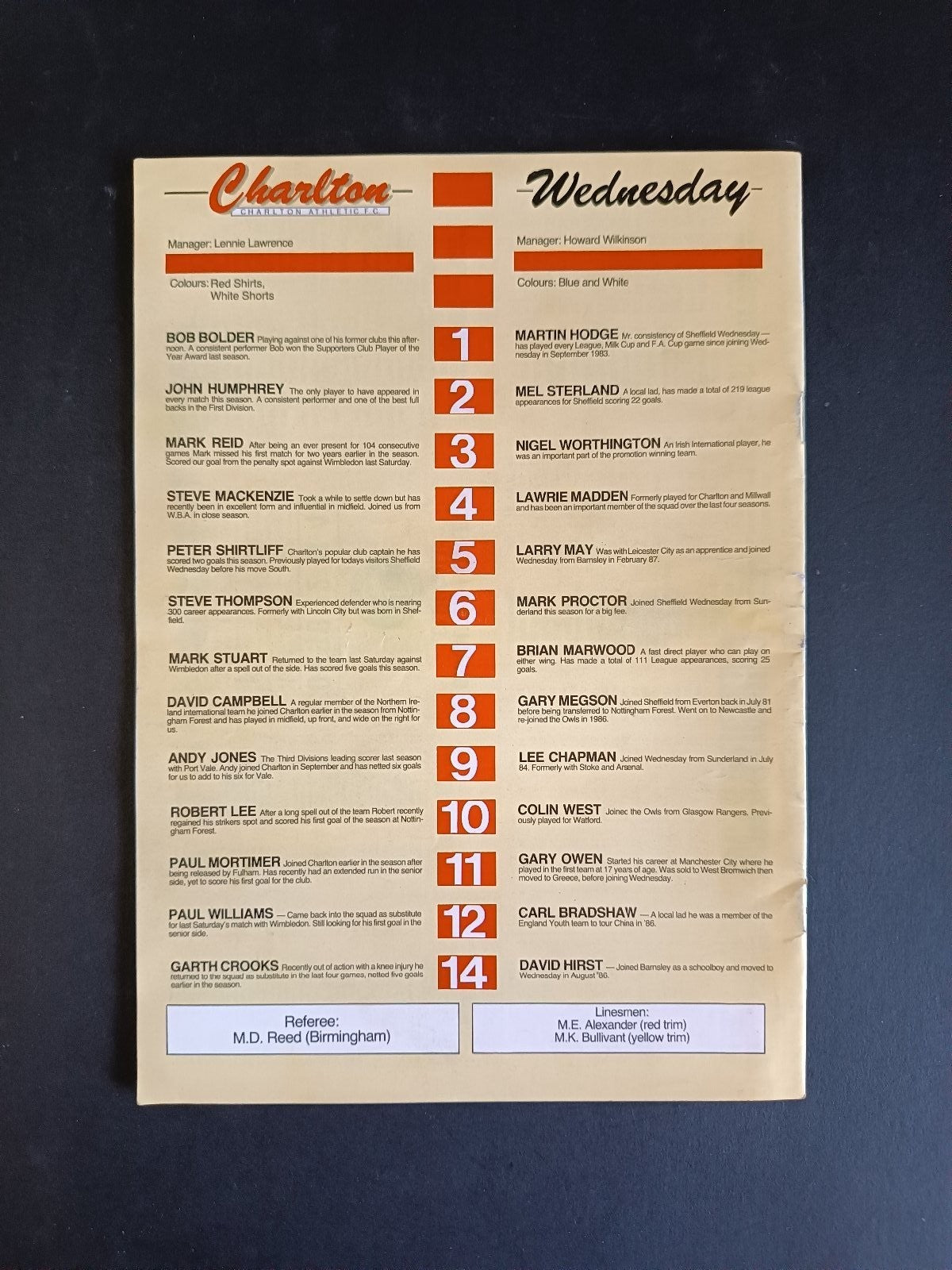programma calcio Charlton Athletic vs Sheffield W. 1988