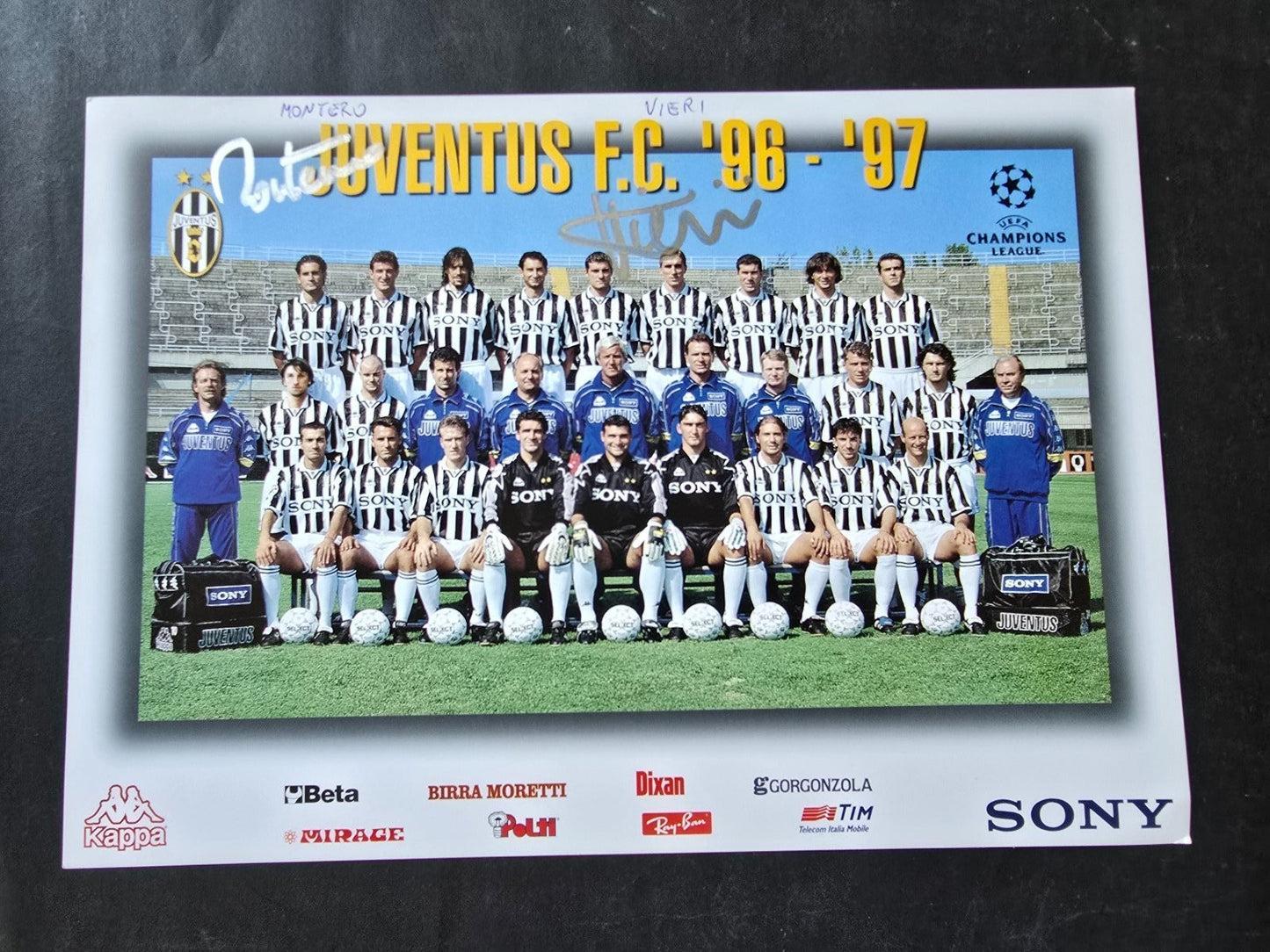 Autografo autograph originale Cartolina Ufficiale Juventus MONTERO E VIERI
