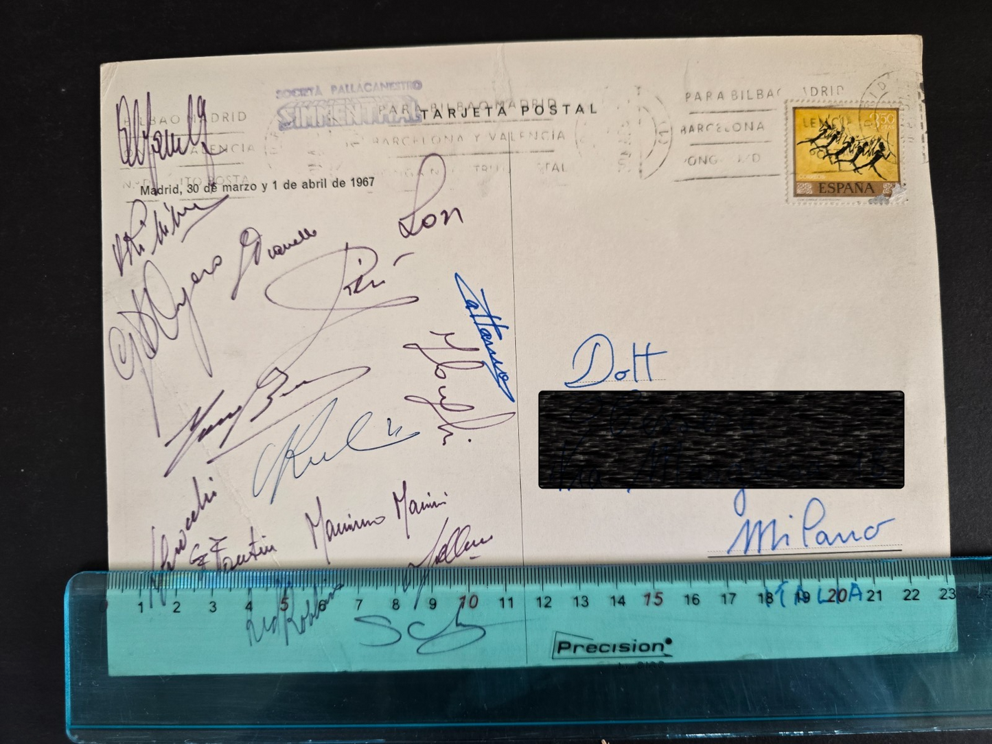SIMMENTHAL Olimpia Milano Basket cartolina viaggiata autografata Coppa Campioni