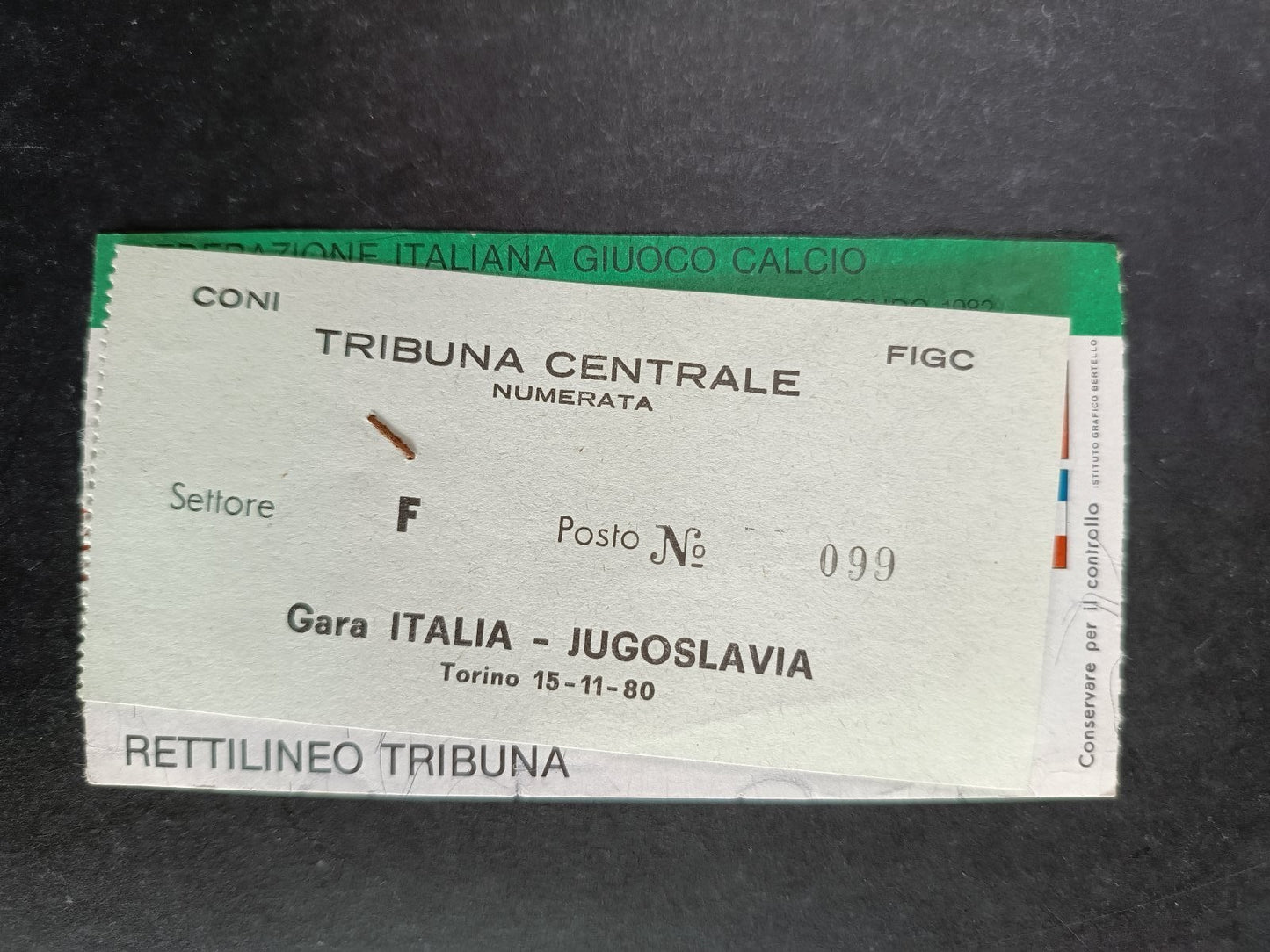 biglietto ITALIA - JUGOSLAVIA - posto 115 - 1982