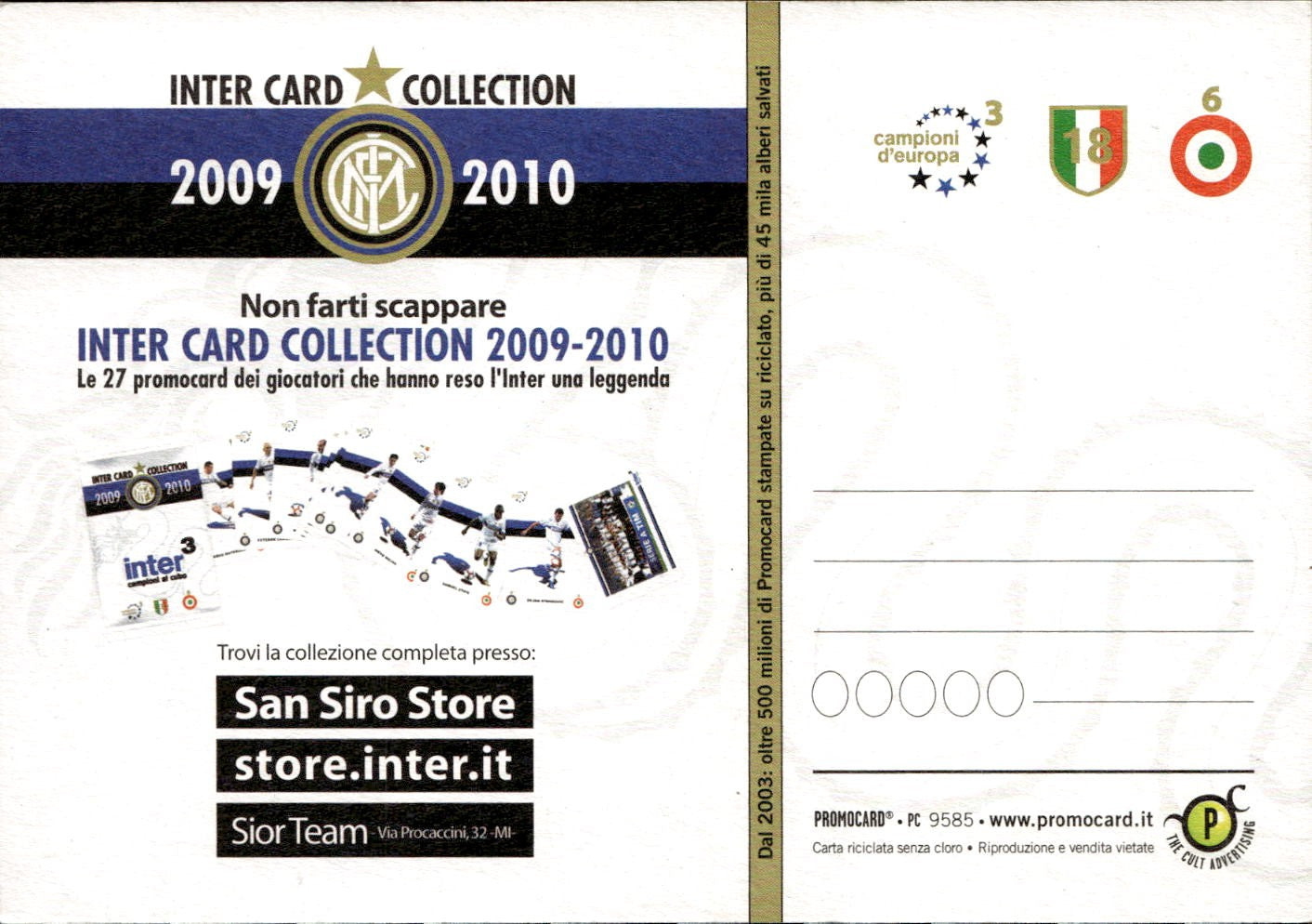 cartolina postcard Calcio Inter Promocard #9585 card collection 2009/10