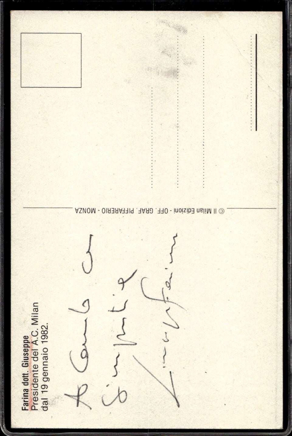cartolina postcard Calcio Milan Presidente Farina