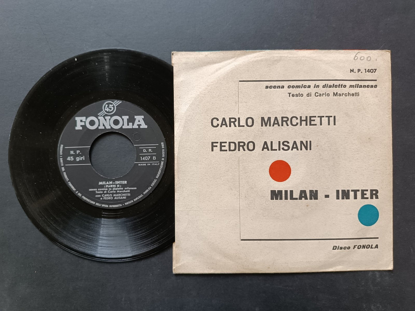 Vinile 45 giri MILAN-INTER scena comics in dialetto milanese