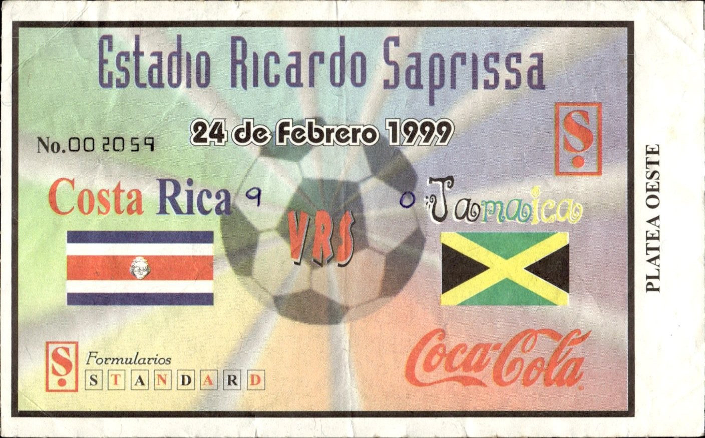 biglietto stadio COSTA RICA VS JAMAICA 24/02/1999