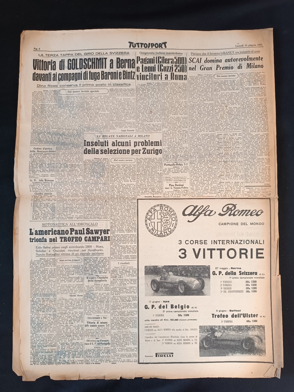 rivista TUTTO SPORT anno 1951 numero 123 Milan - Farina