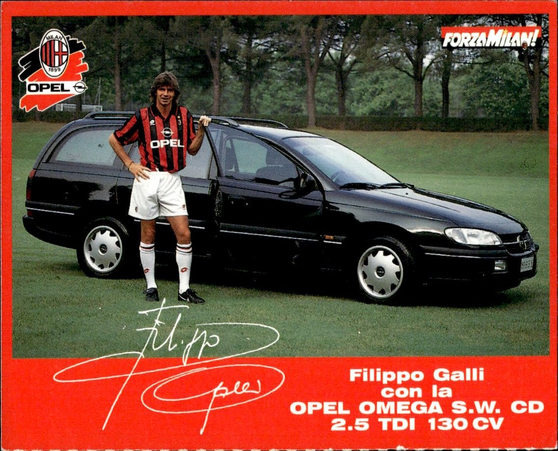 cartolina calciatori F.Galli con Opel Omega