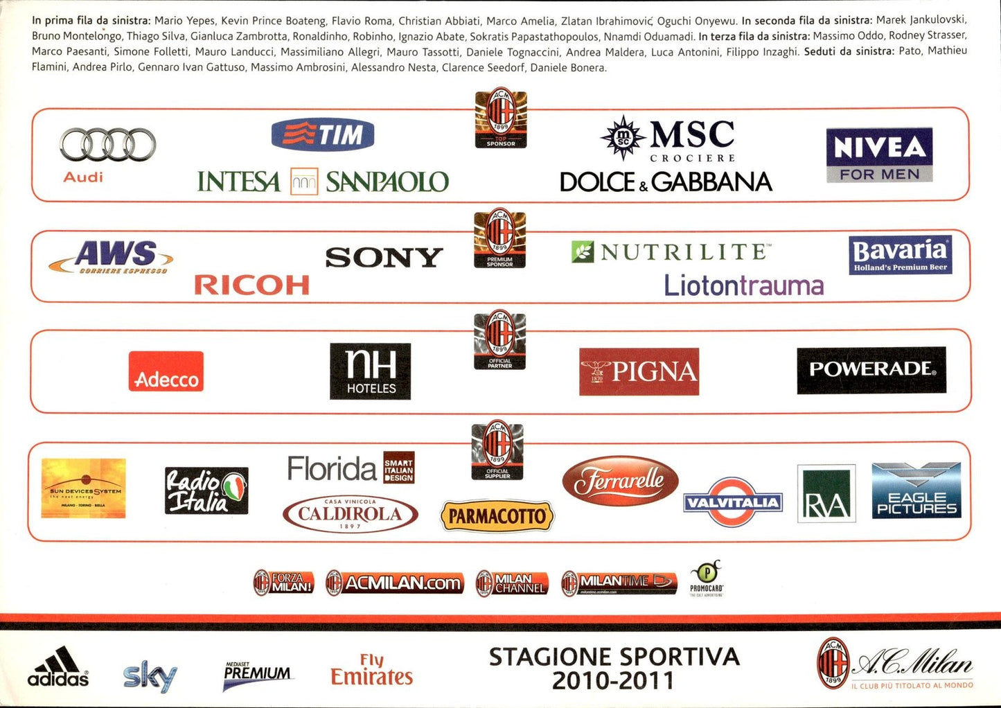 cartolina postcard calcio MILAN 2010-2011
