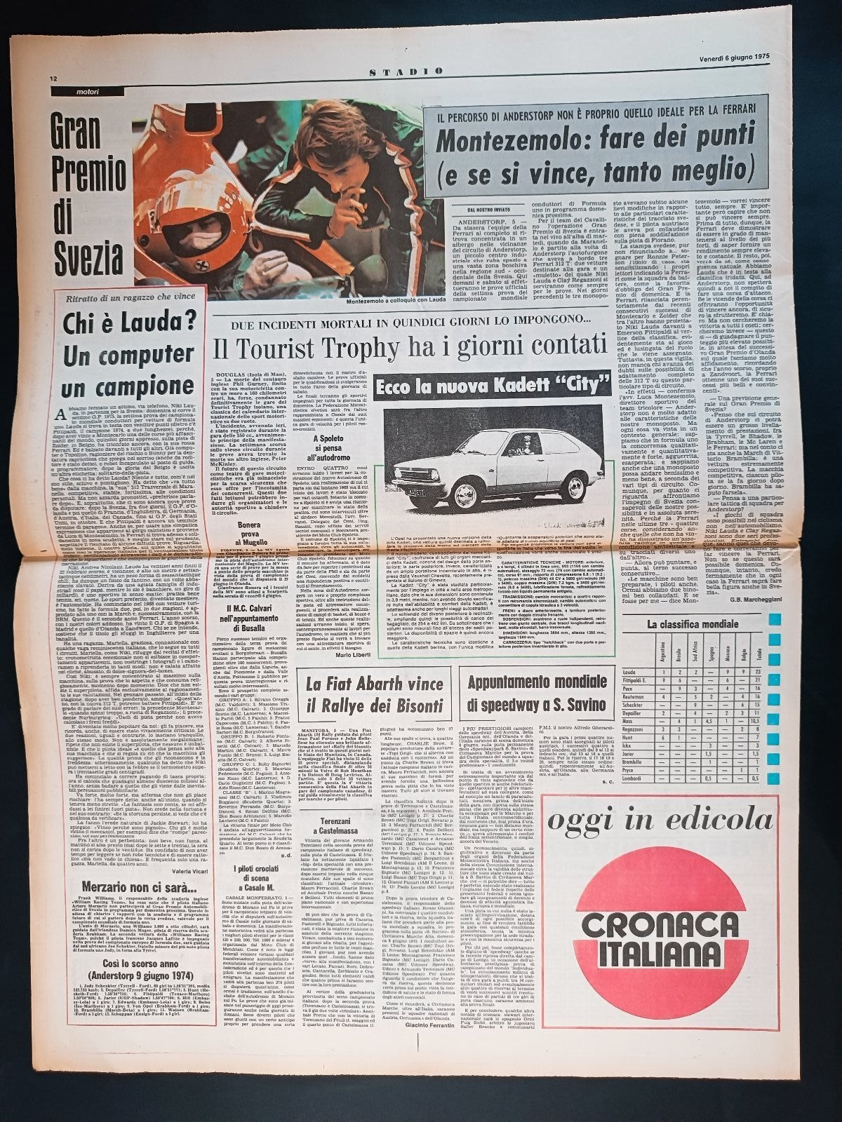 Quotidiano Sportivo STADIO numero 129 anno 1975 - Chinaglia