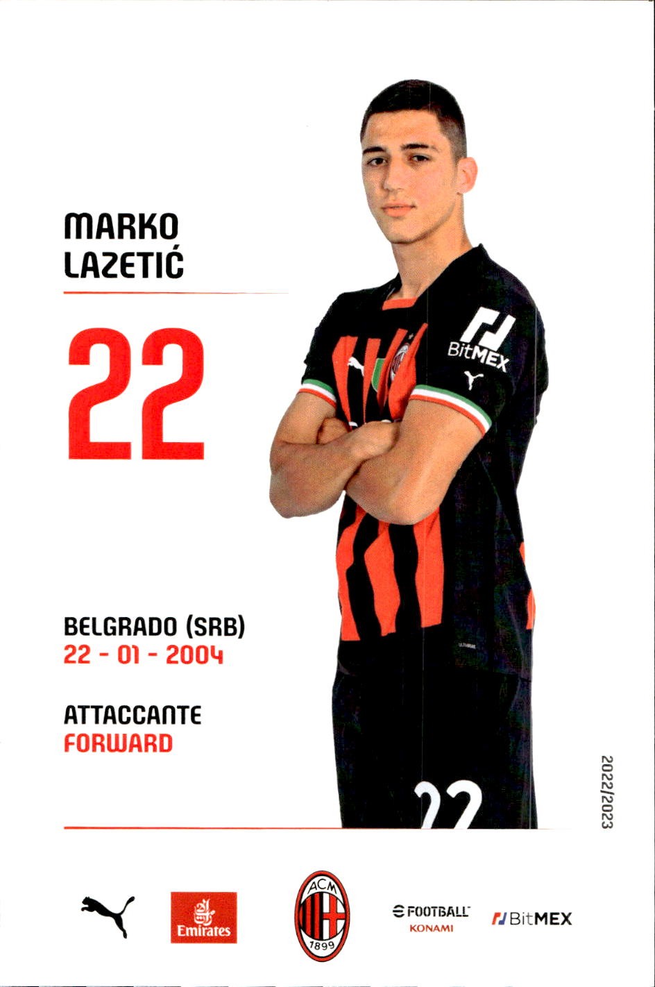 cartolina postcard Calcio Milan 2022/23 - Lazetic
