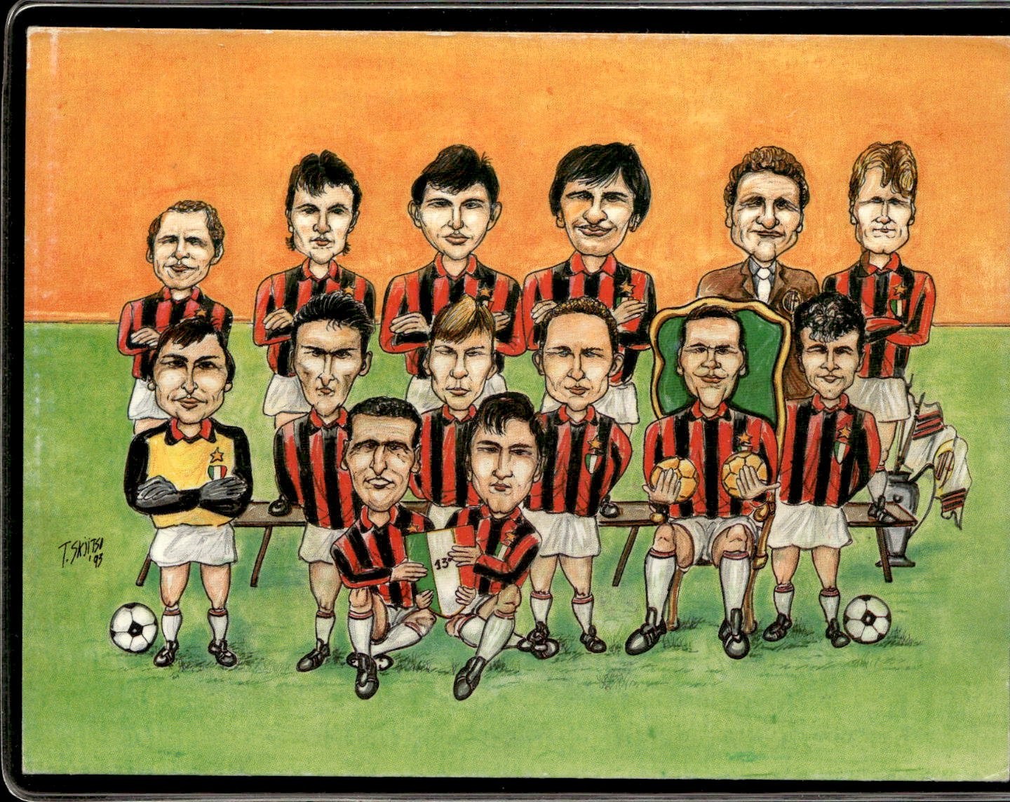 cartolina postcard Calcio Milan Squadra 1993/94 ill. Skjitso Baresi Van Basten