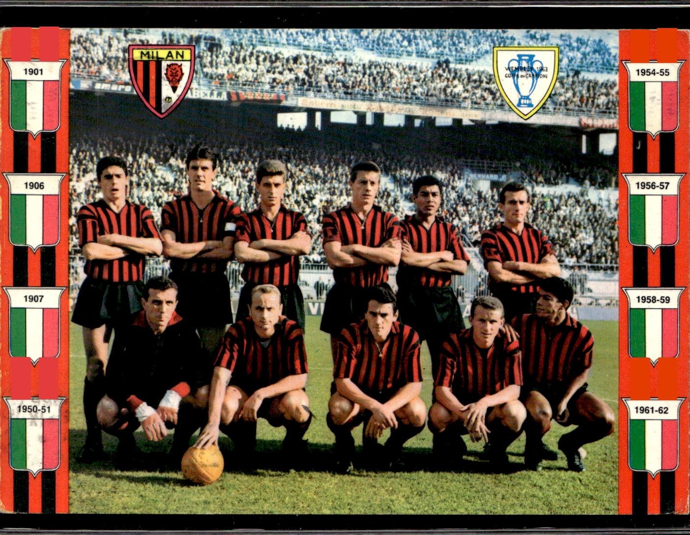 cartolina postcard calcio squadra Milan 1965 Maldini Rivera Trapattoni