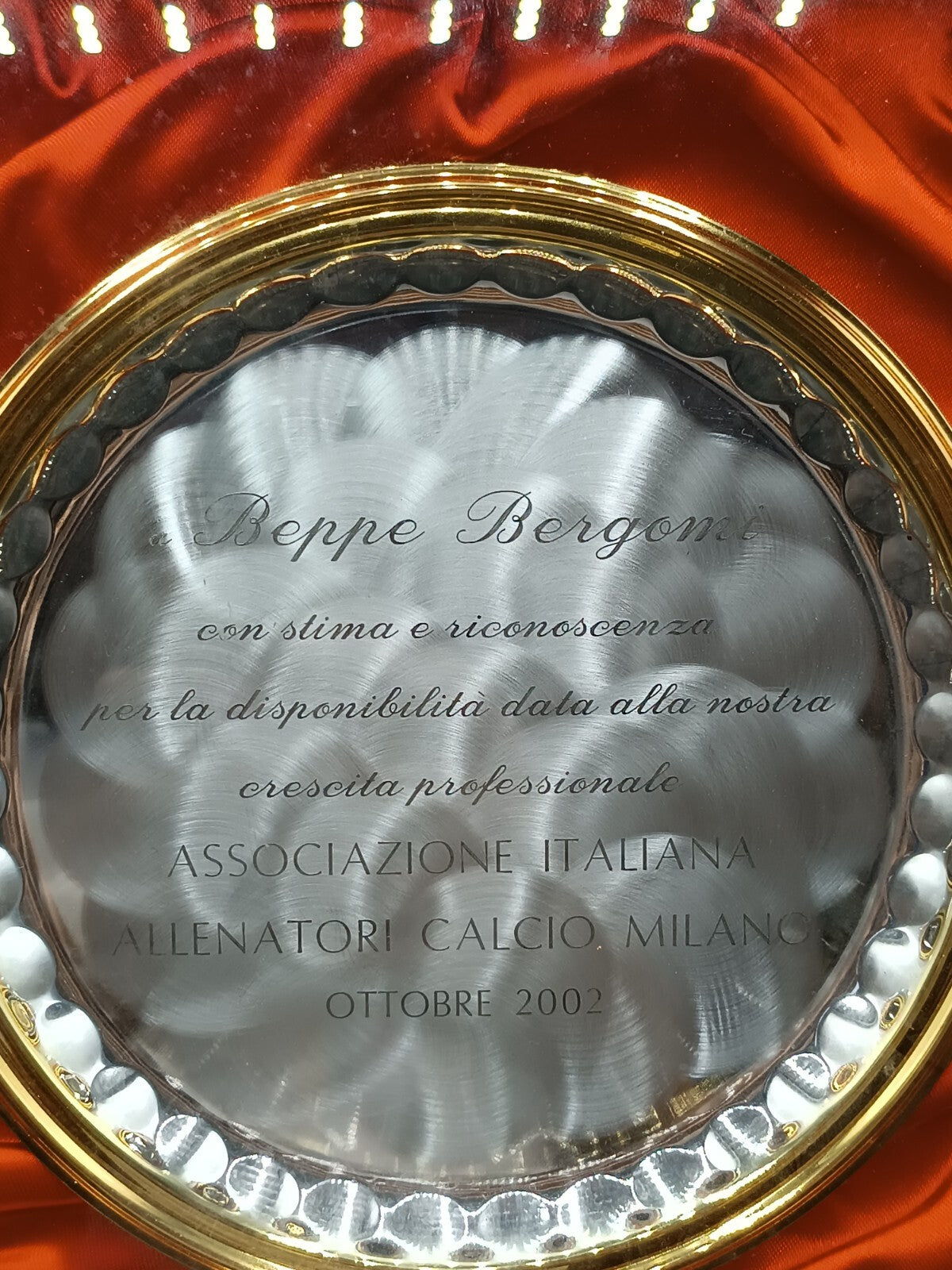 Placca Associazione italiana allenatori calcio Milano Beppe Bergomi 2002