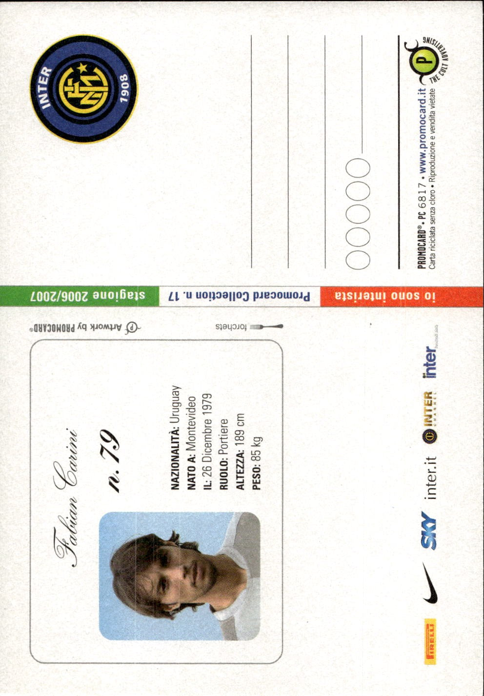 cartolina postcard Calcio Inter Promocard #6817 Carini