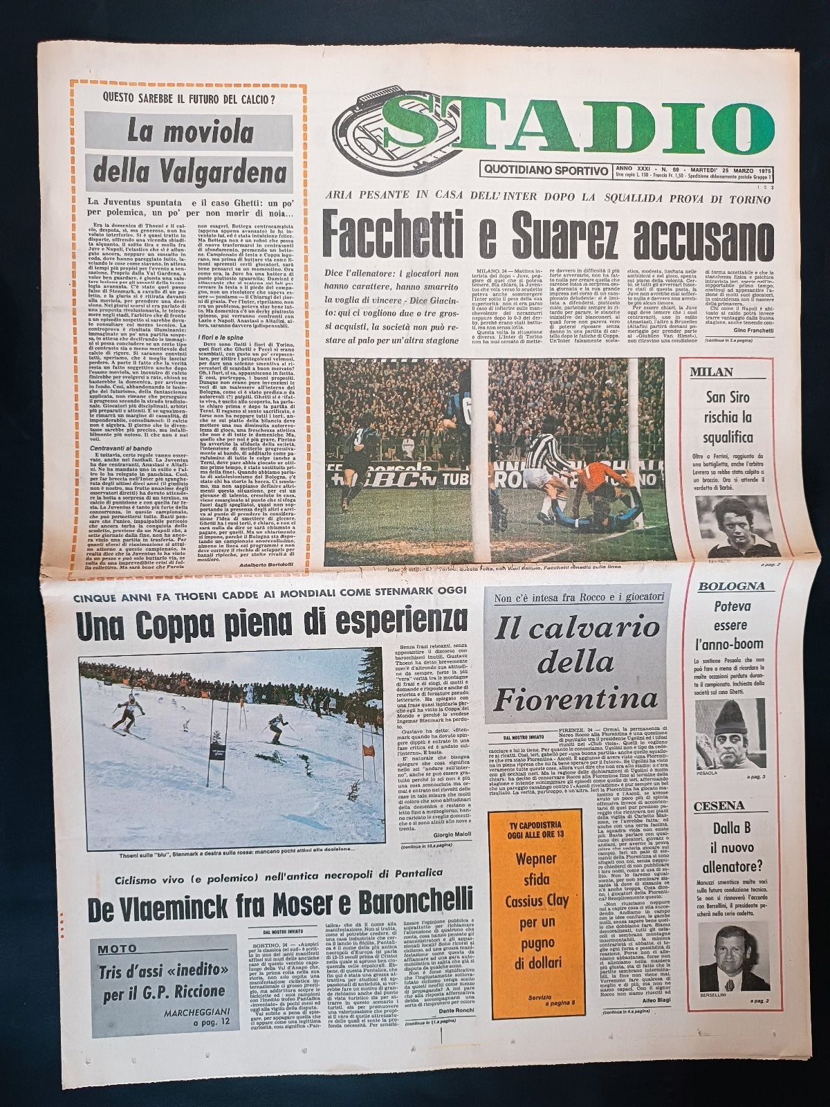 Quotidiano Sportivo STADIO numero 69 anno 1975 - Facchetti