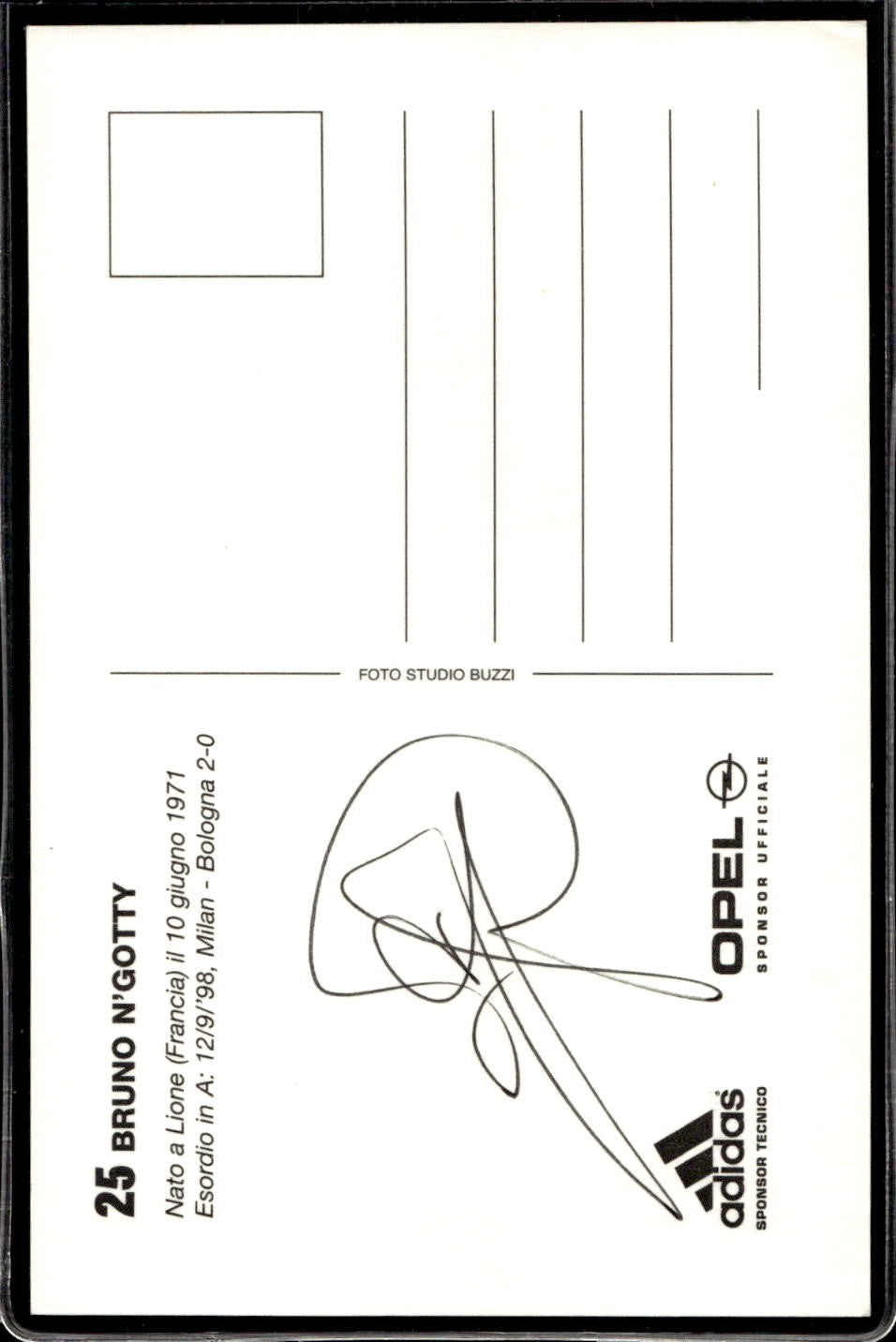 cartolina postcard Calcio Milan Sponsor Adidas Opel - N'Gotty