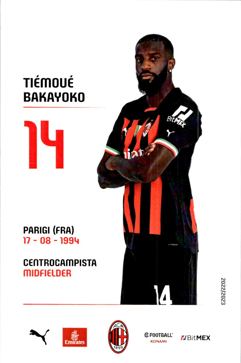 cartolina postcard Calcio Milan 2022/23 - Bakayoko