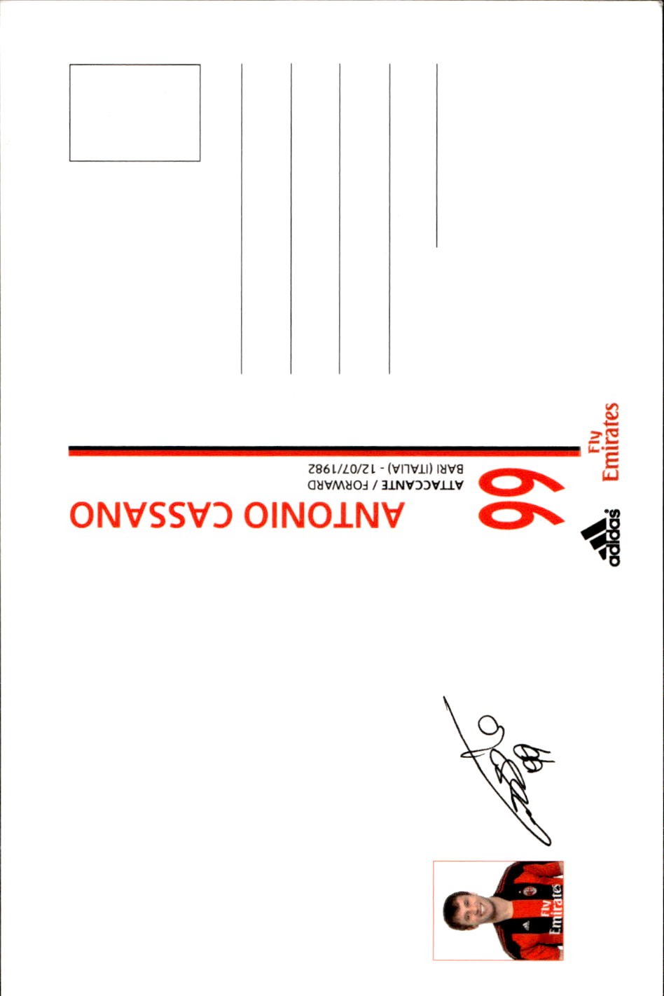 cartolina postcard Calcio Milan 2010/11 - #99 Cassano