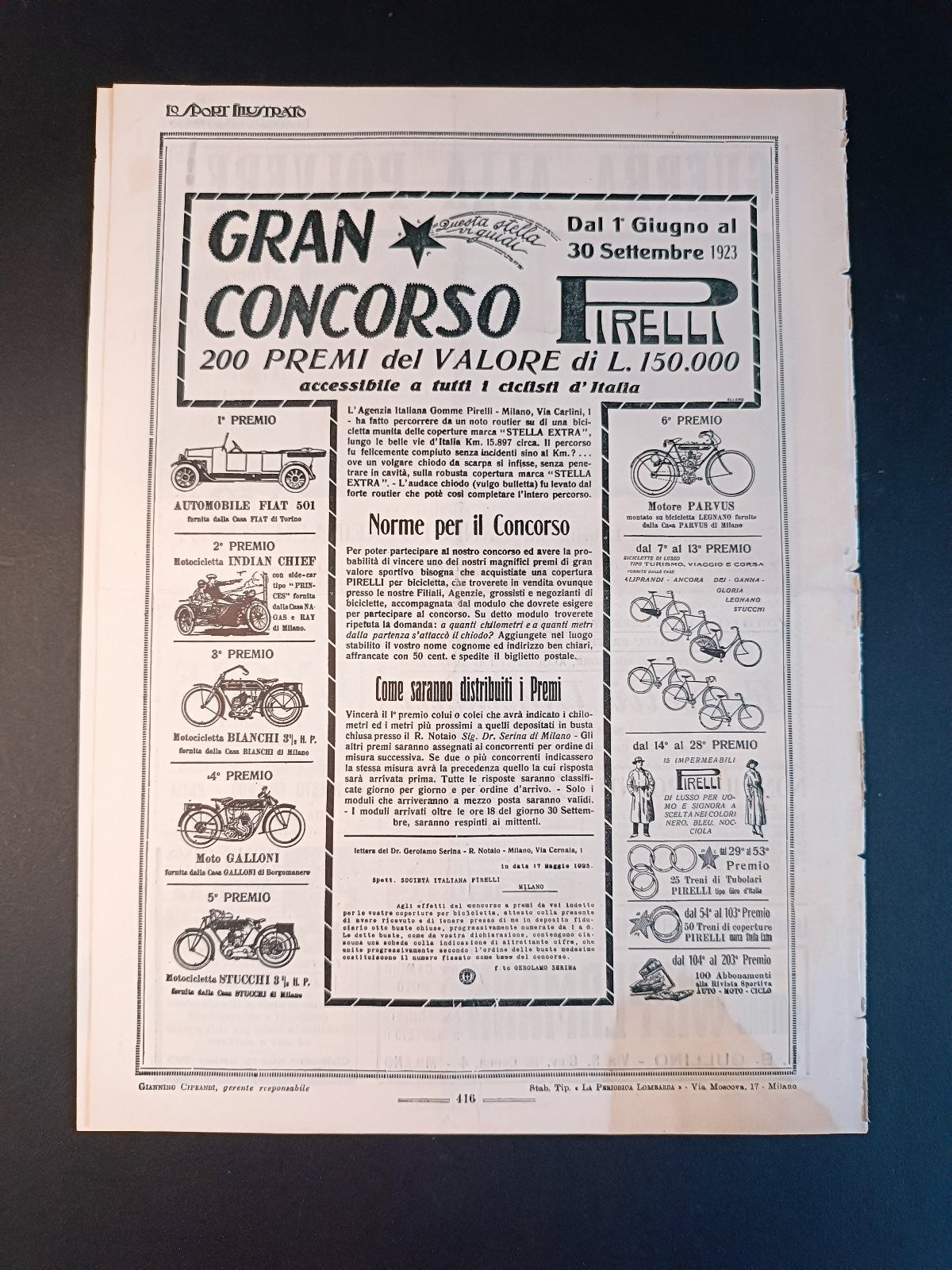 rivista LO SPORT ILLUSTRATO 1923 n 26