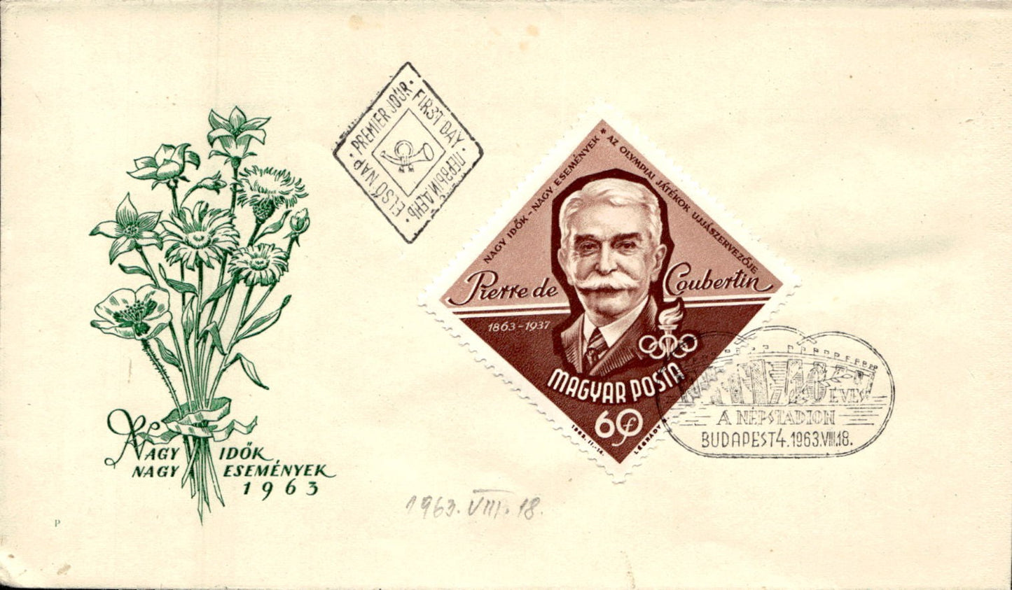 busta primo giorno Pierre De Coubertin 1963