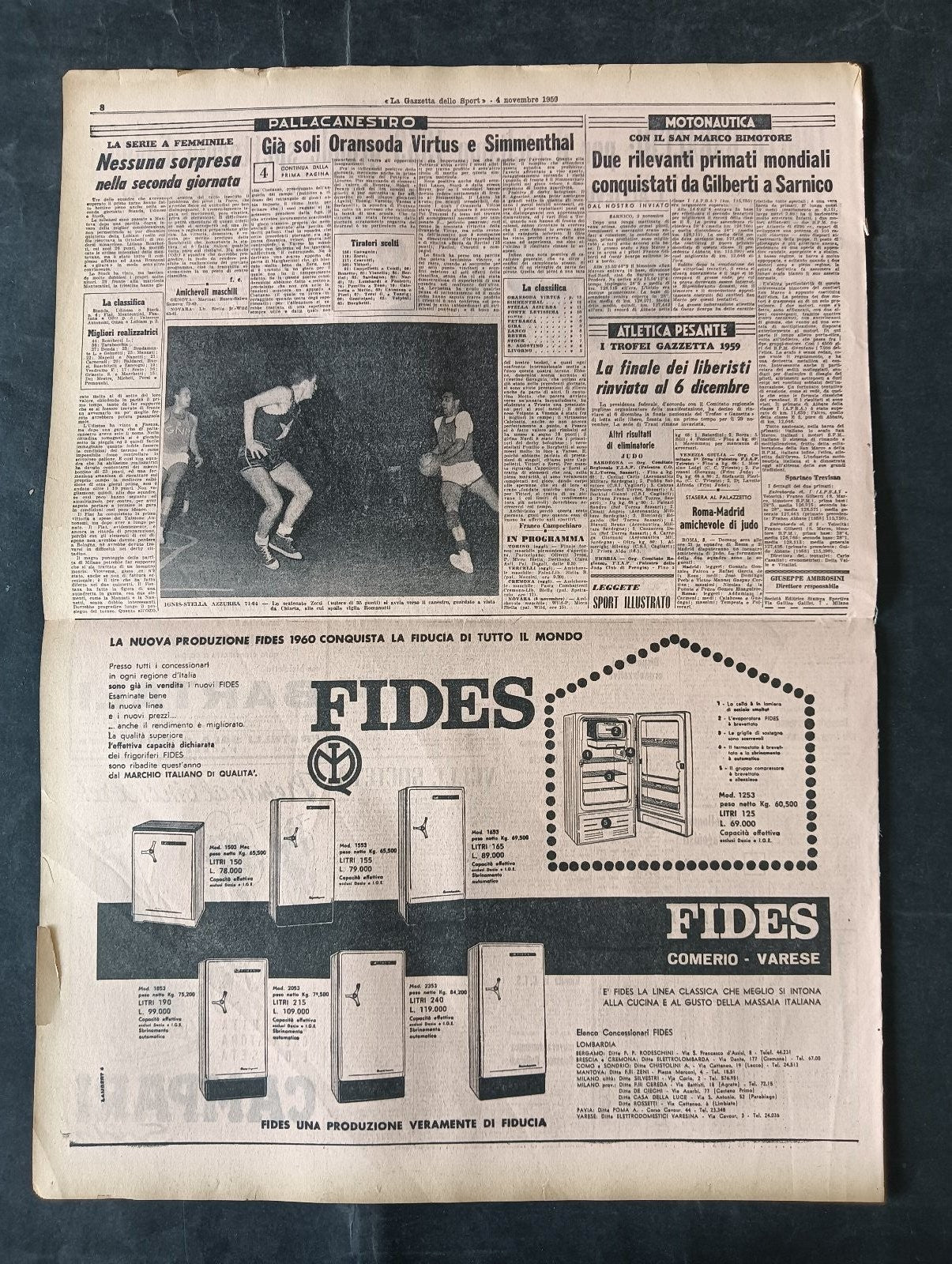 Quotidiano LA GAZZETTA DELLO SPORT n 263 04/11/1959 Baldini
