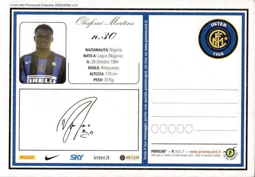 Cartolina calcio calciatore Inter Giuseppe Favalli con autografo stampato
