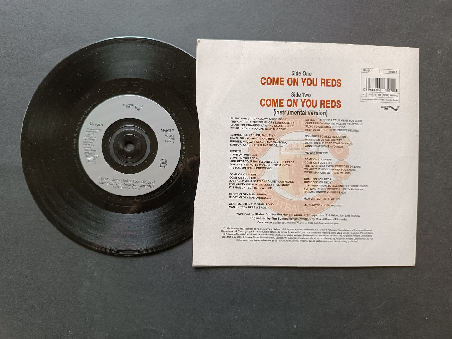 Vinile 45 giri MANCHESTER UNITED Come on you reds